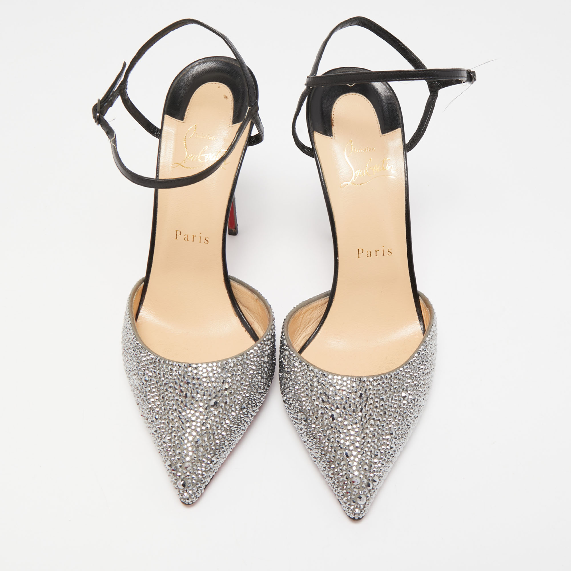 Christian Louboutin Grey/Black Suede And Leather Rivierina Strass Pumps Size 39