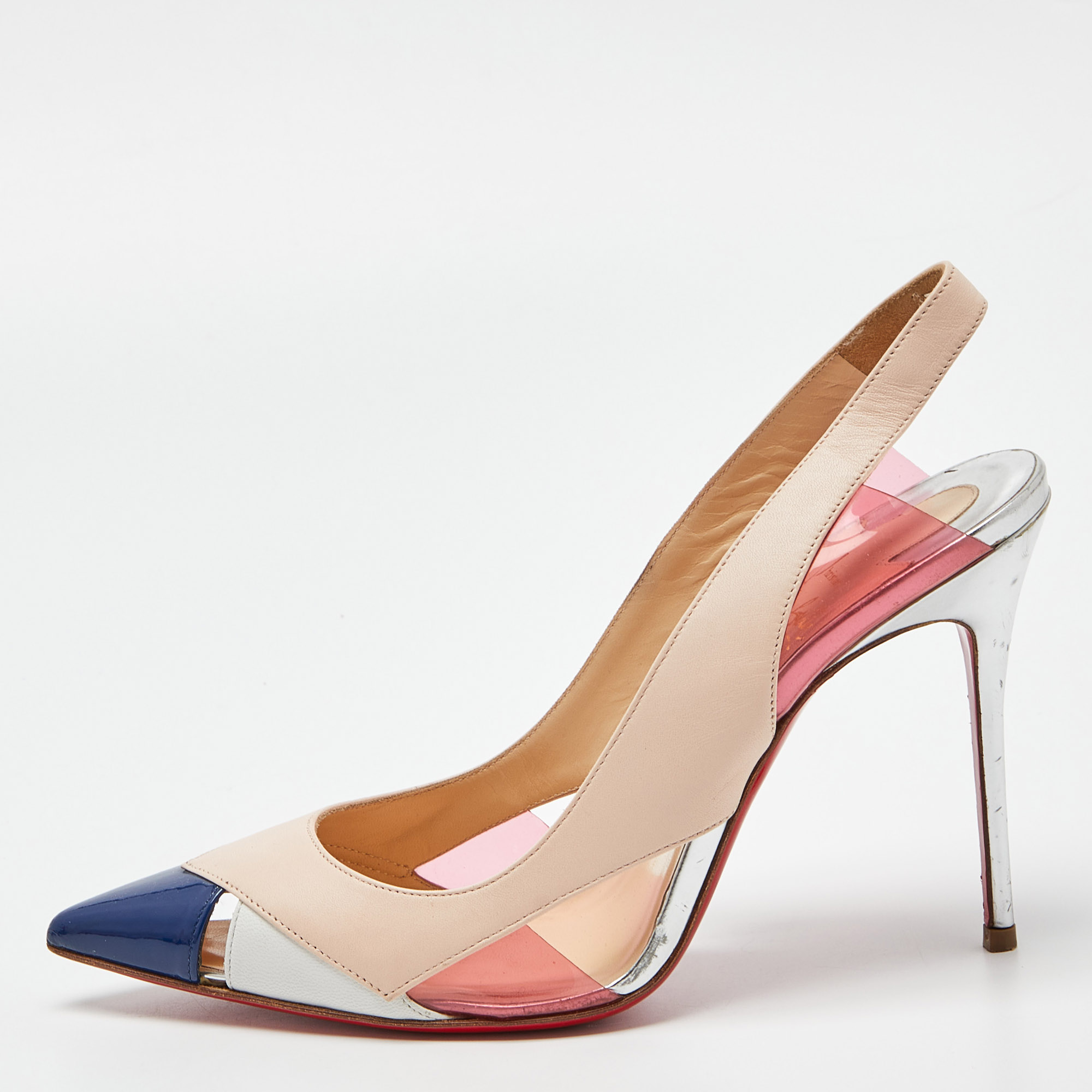 Christian louboutin tricolor leather and pvc air chance slingback sandals size 37