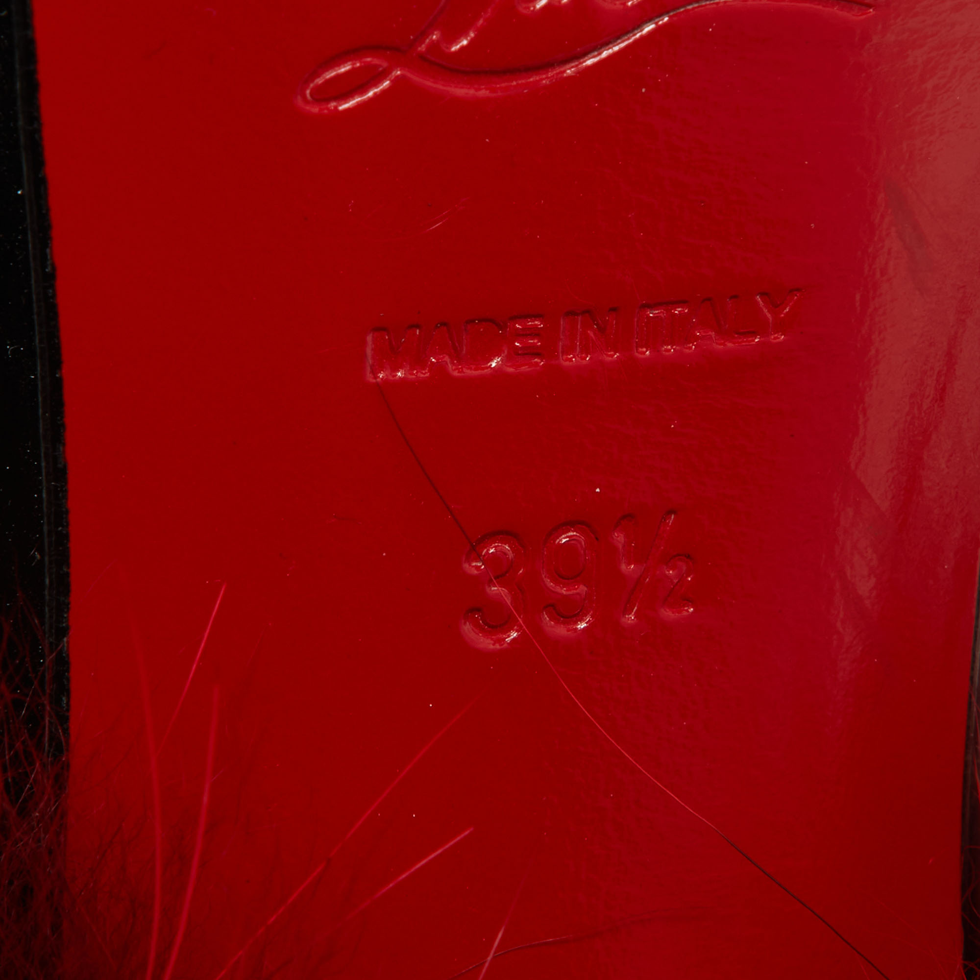 Christian Louboutin Black Patent Leather Lady Fur Slingback Pumps Size 39.5