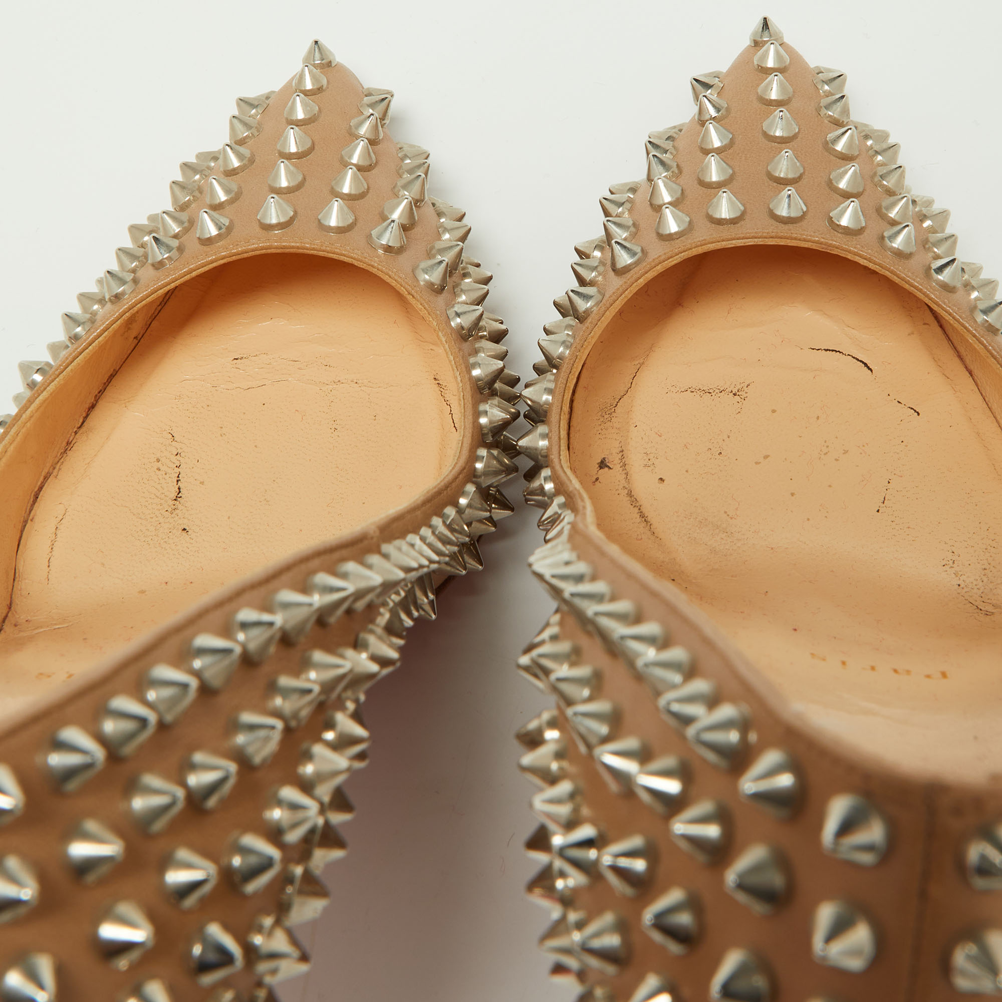 Christian Louboutin Beige Leather Pigalle Spikes Pumps Size 39.5
