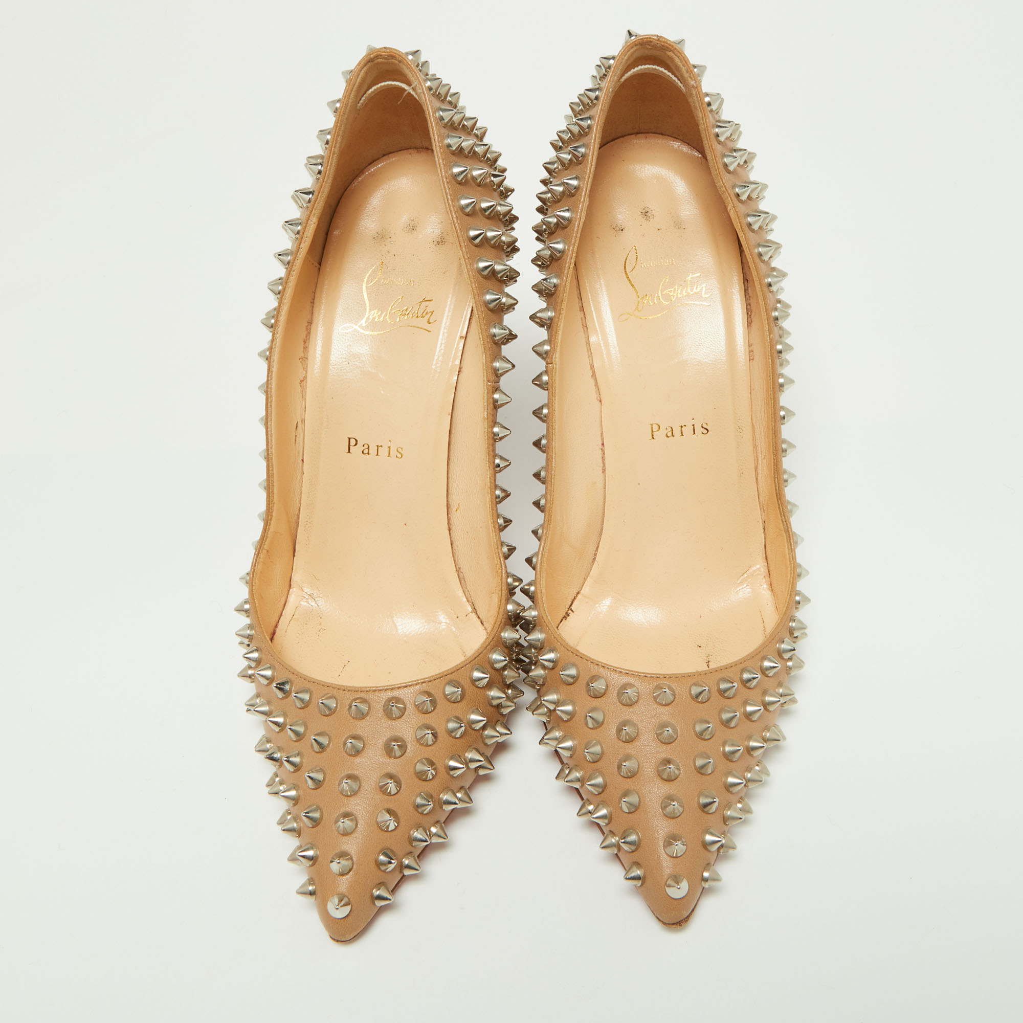Christian Louboutin Beige Leather Pigalle Spikes Pumps Size 39.5