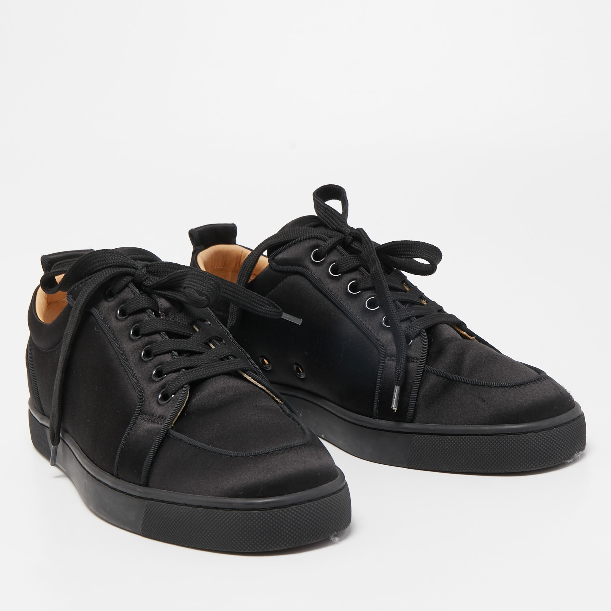 Christian Louboutin Black Satin Vieira Low Top Sneakers Size 40