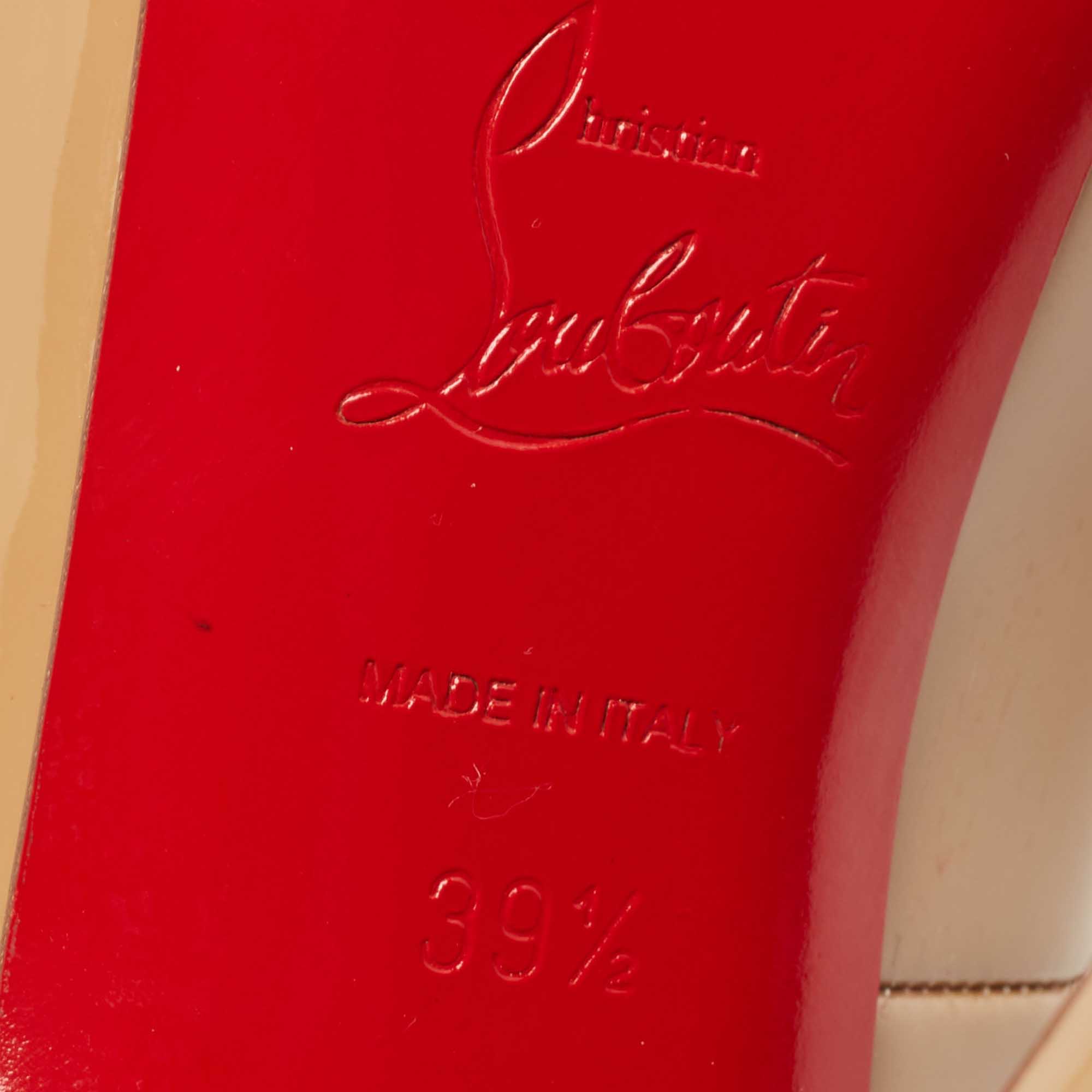 Christian Louboutin Beige Patent Leather Very Prive Platform Peep Toe Pumps Size 39.5