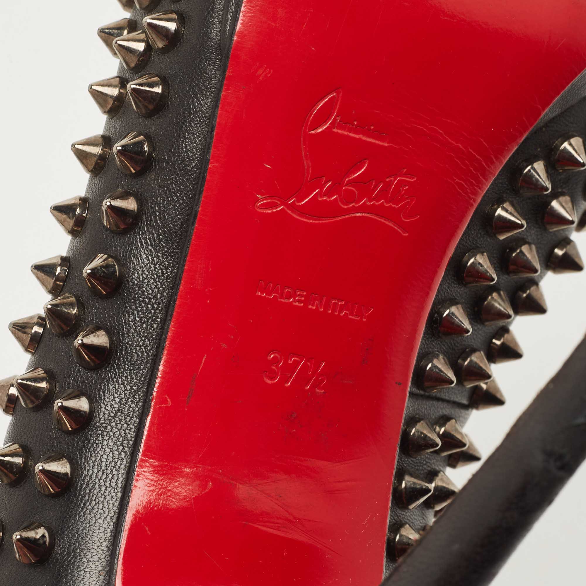 Christian Louboutin Black Leather Yolanda Spikes Pumps Size 37.5