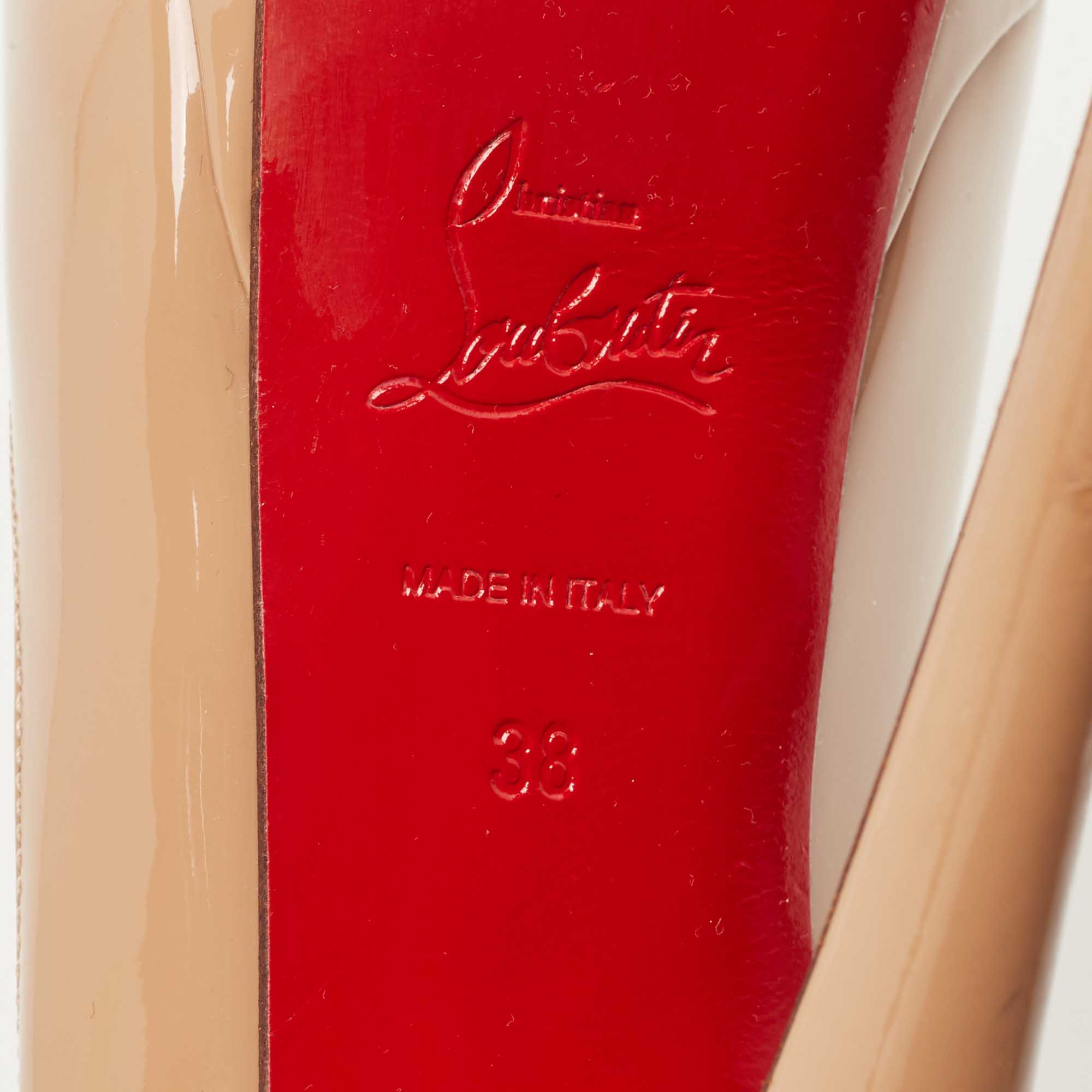 Christian Louboutin Beige Patent Leather Lady Peep Pumps Size 38
