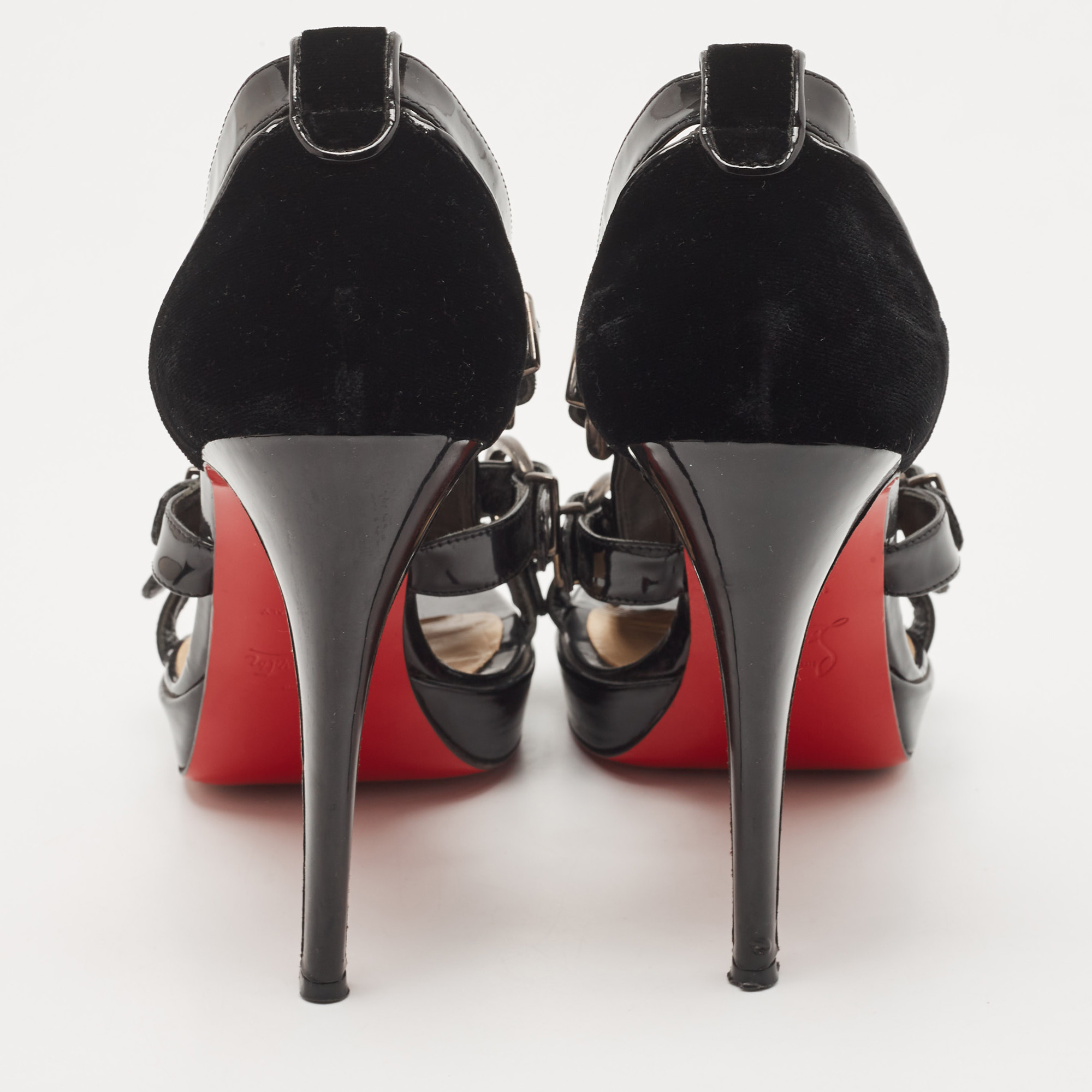 Christian Louboutin Black Patent And Velvet  Buckle Sandals Size 39