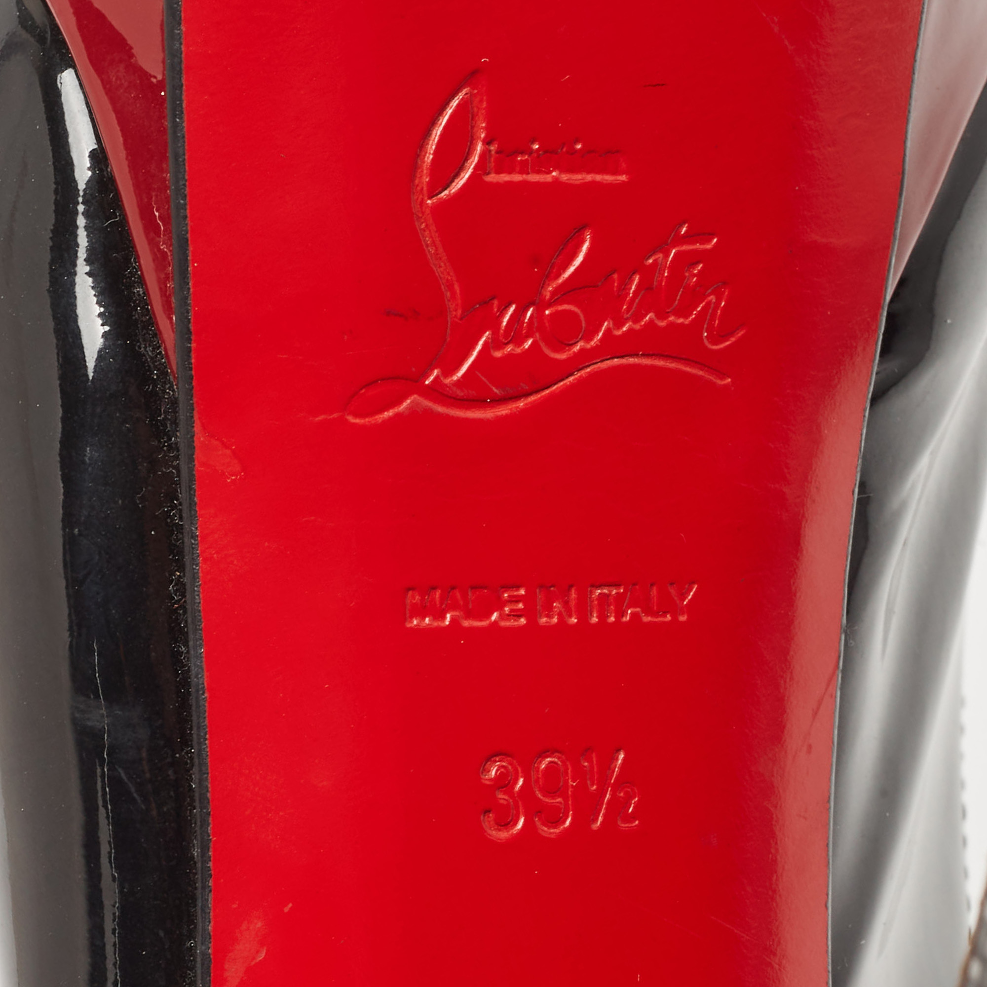 Christian Louboutin Black Patent Lady Peep Slingback Sandals Size 39.5