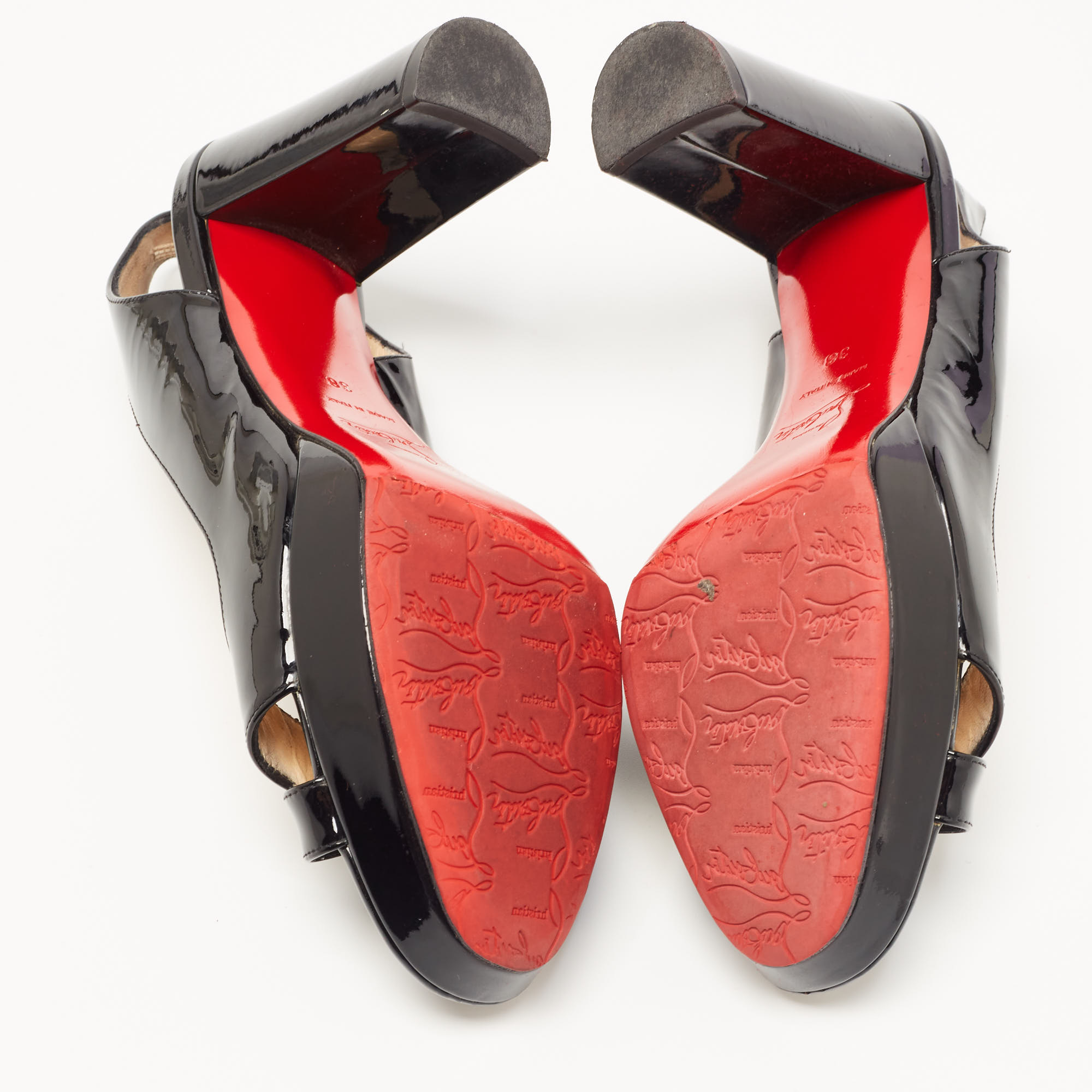 Christian Louboutin Black Patent Crisscross Slingback Sandals Size 38