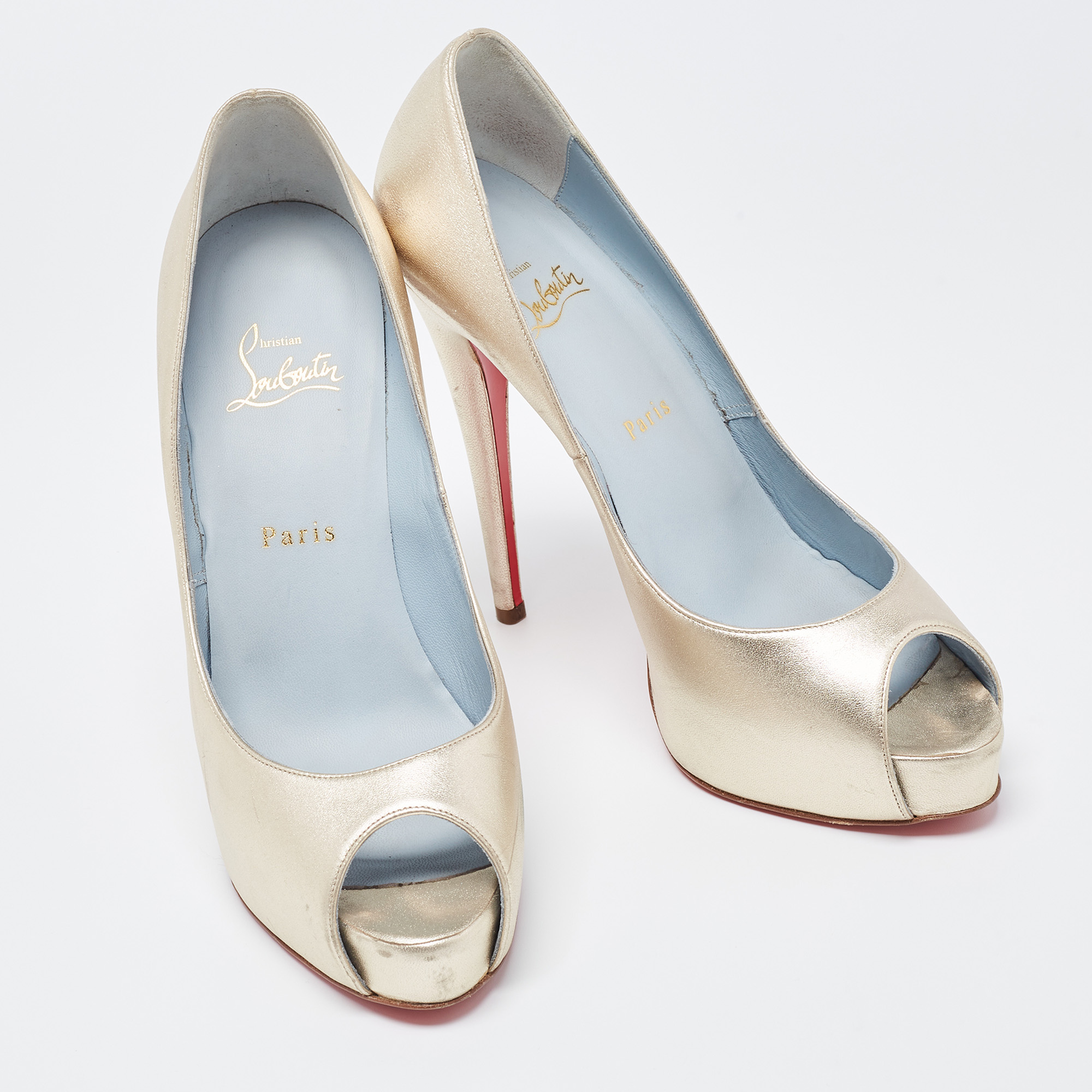 Christian Louboutin Metallic Gold Leather Very Prive Pumps Size 40