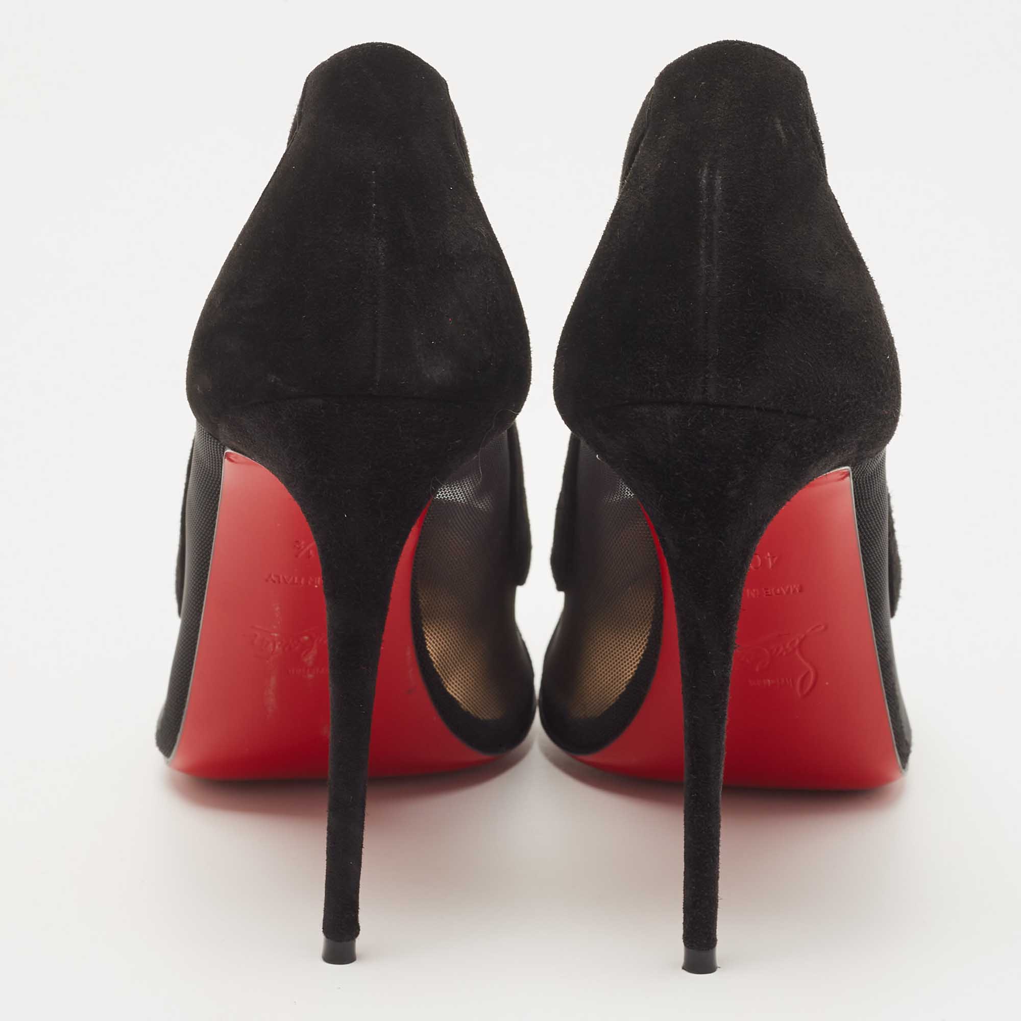 Christian Louboutin Black Mesh And Suede Galativi Pointed Toe Pumps Size 40.5