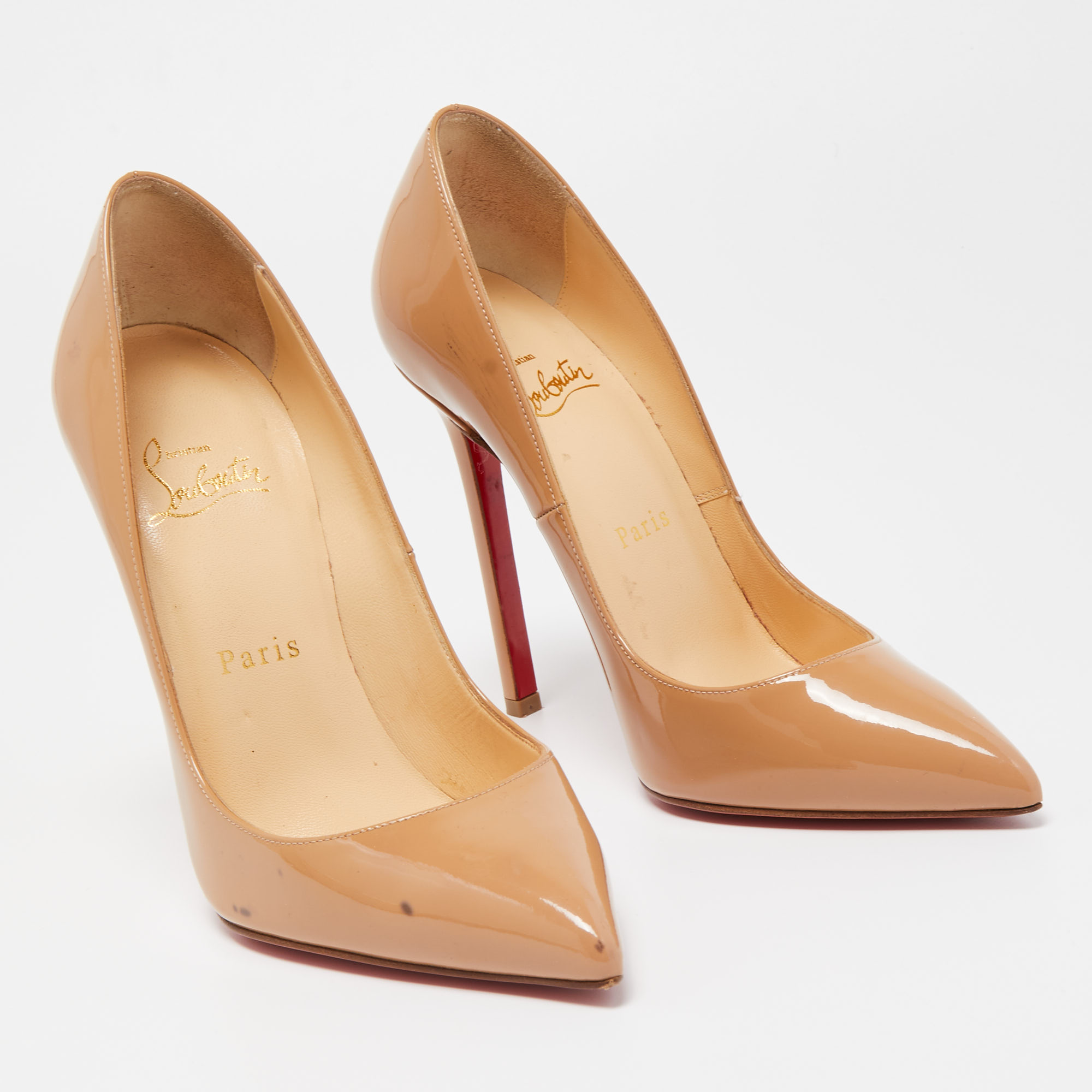 Christian Louboutin Beige Patent Leather So Kate Pointed Toe Pumps Size 37.5