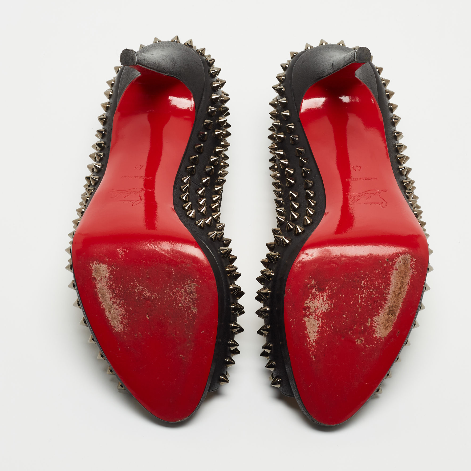 Christian Louboutin Black Leather Lady Peep Spikes Peep Toe Pumps Size 41