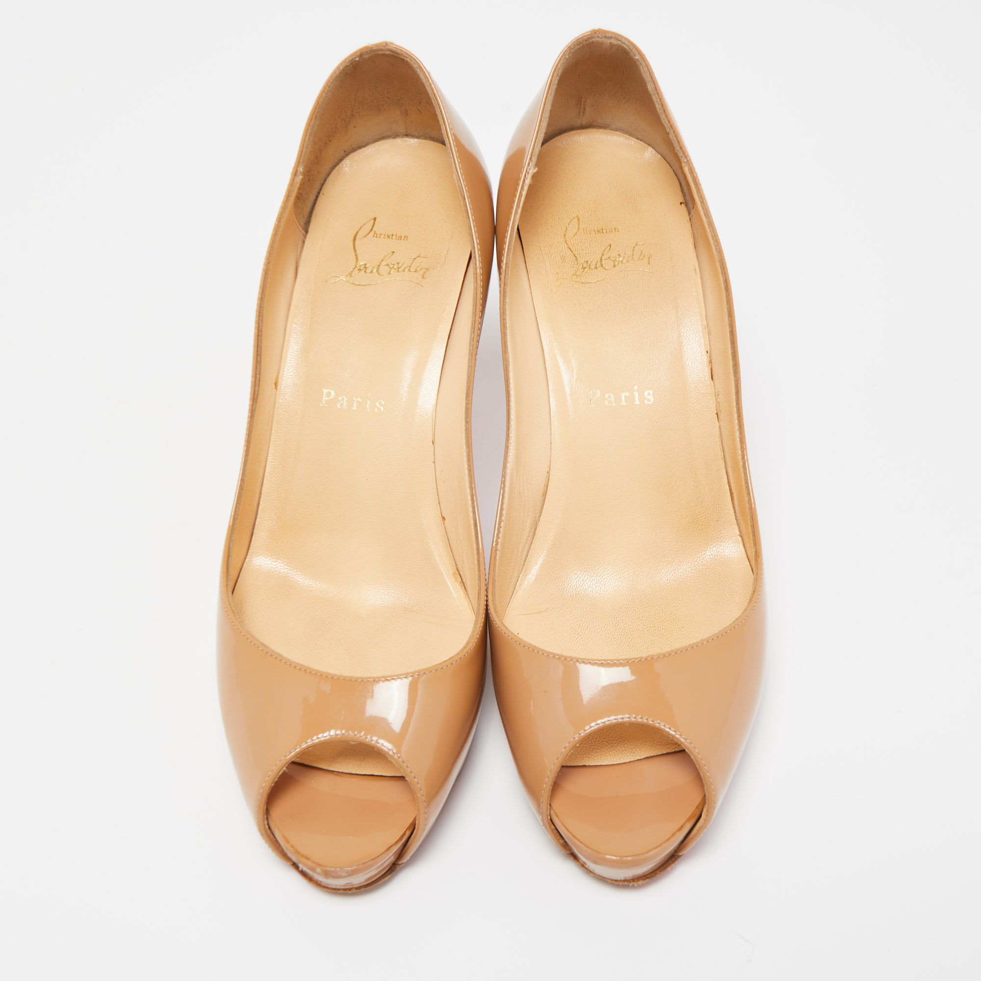 Christian Louboutin Beige Patent Leather Very Prive Pumps Size 37