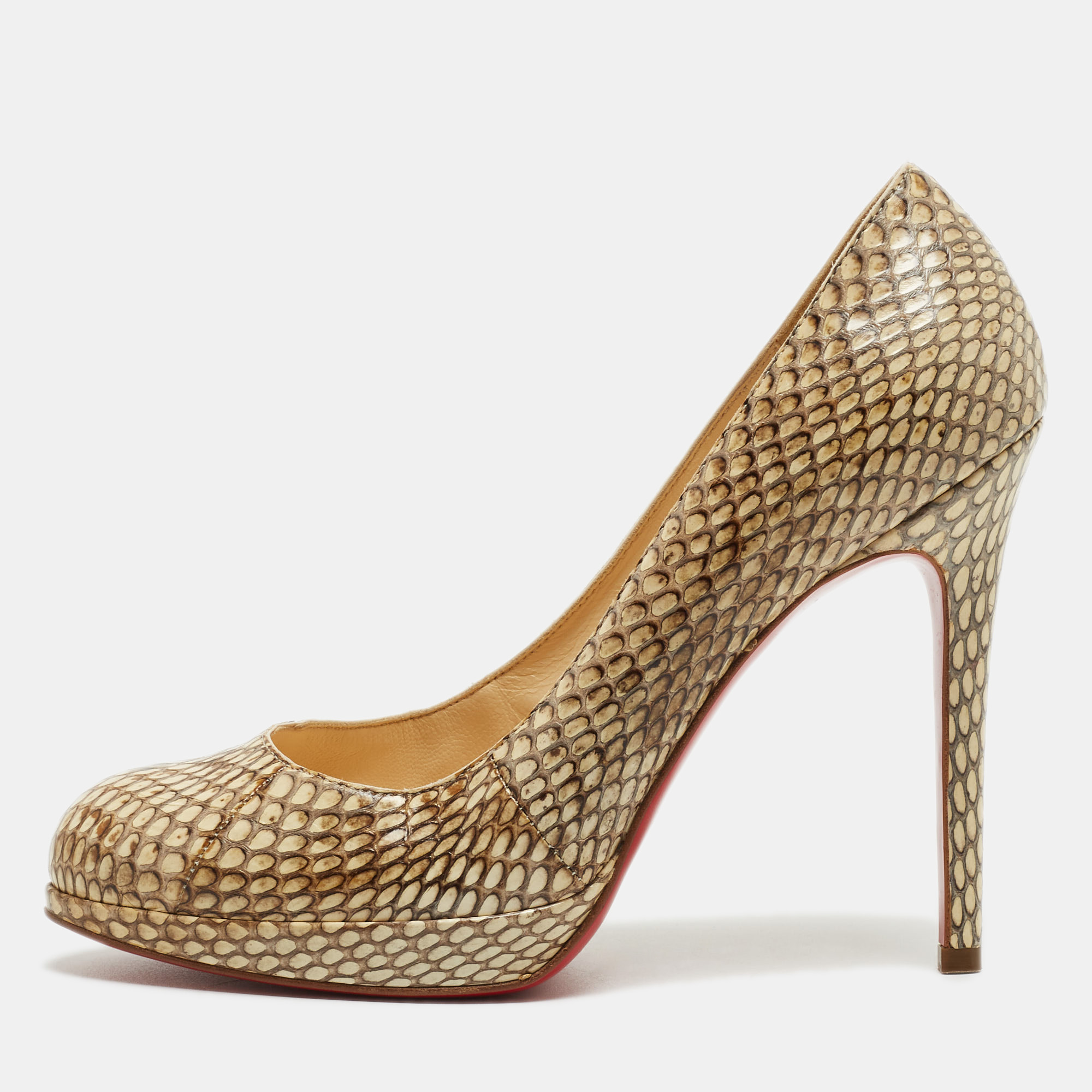 Christian louboutin beige python leather new simple round toe pumps size 36.5