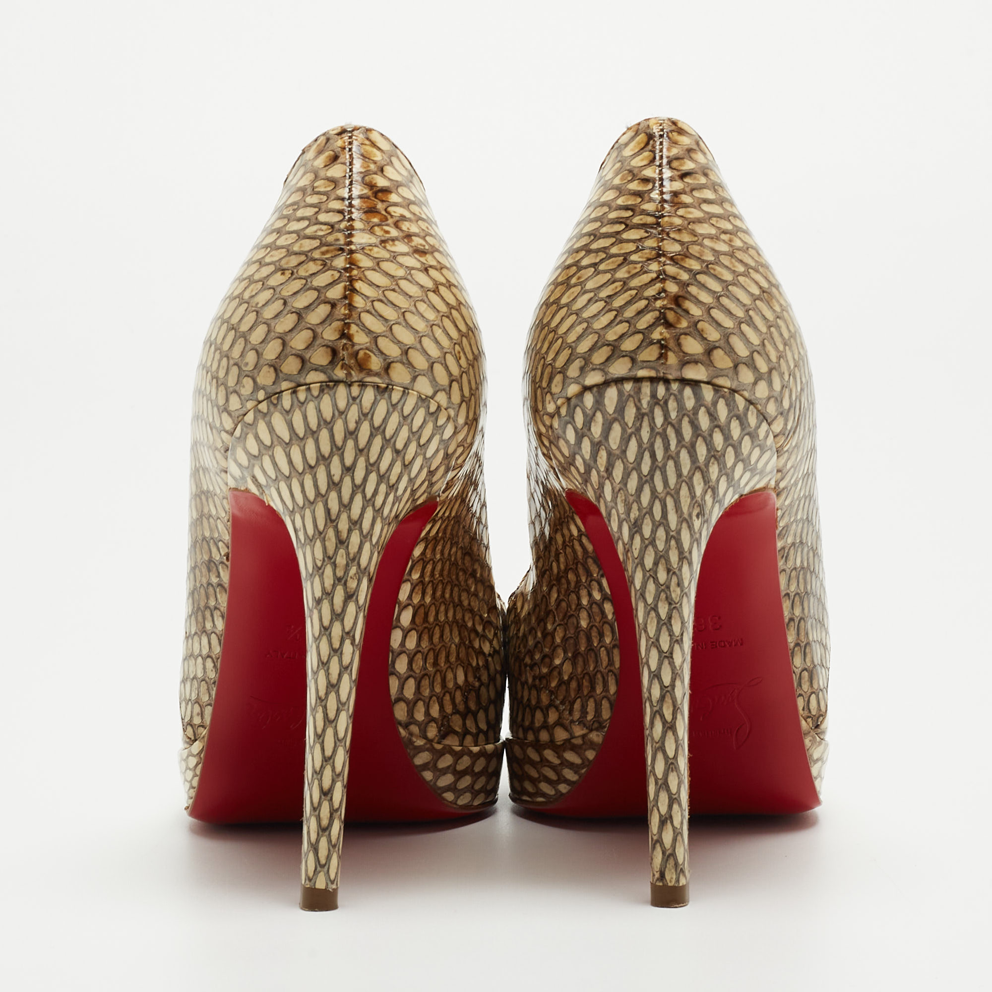 Christian Louboutin Beige Python Leather New Simple Round Toe Pumps Size 36.5