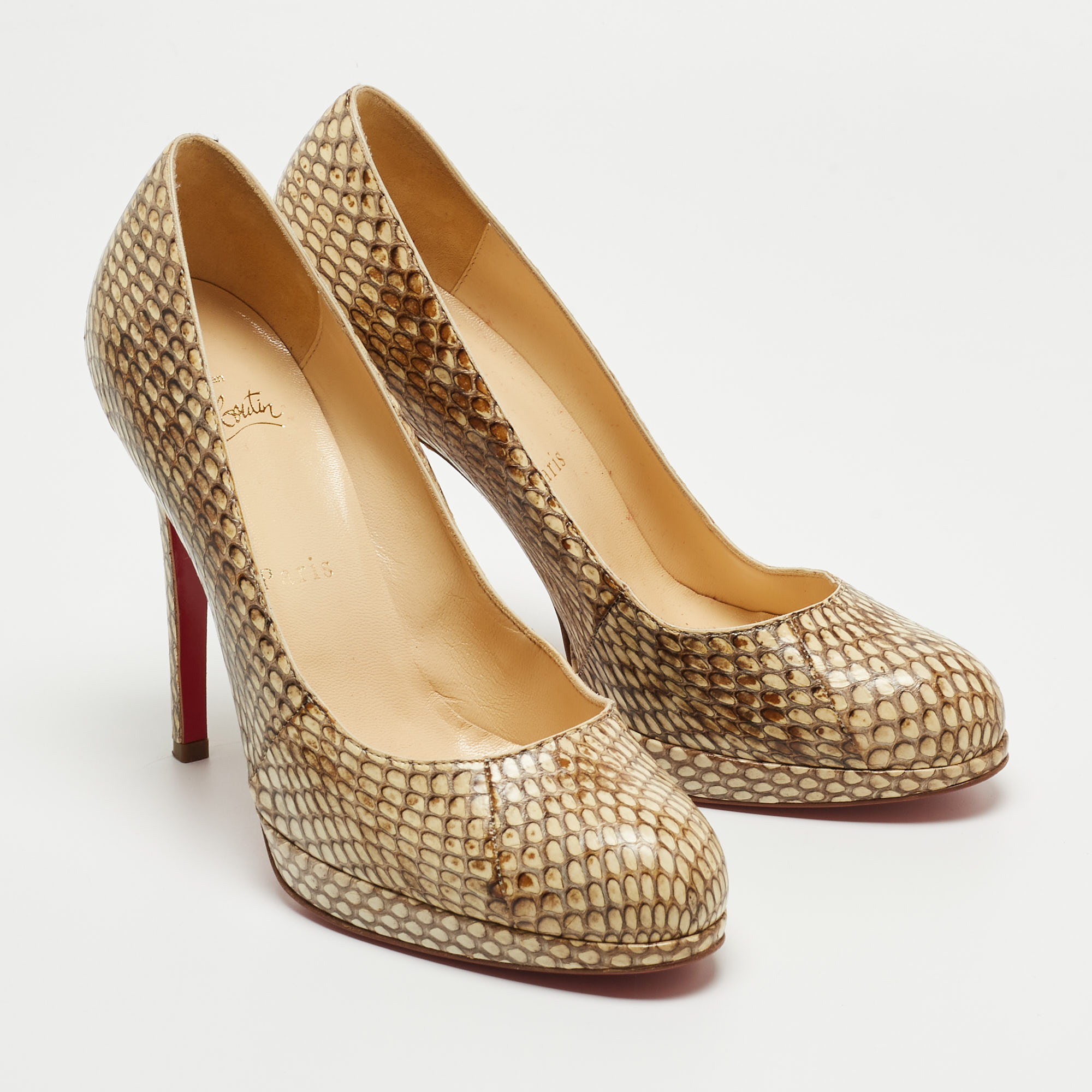 Christian Louboutin Beige Python Leather New Simple Round Toe Pumps Size 36.5