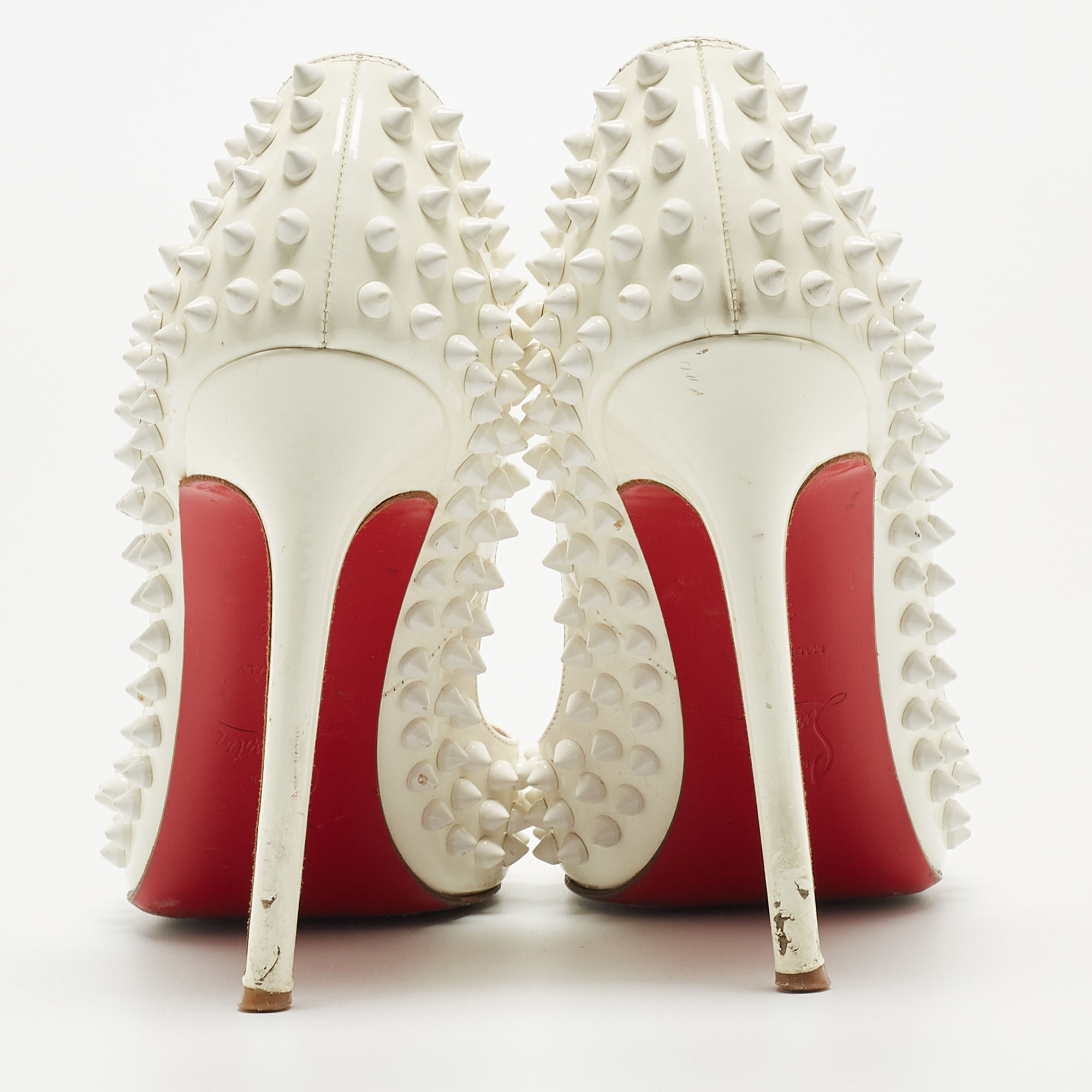Christian Louboutin White Patent Leather Pigalle Spikes Pumps Size 37.5