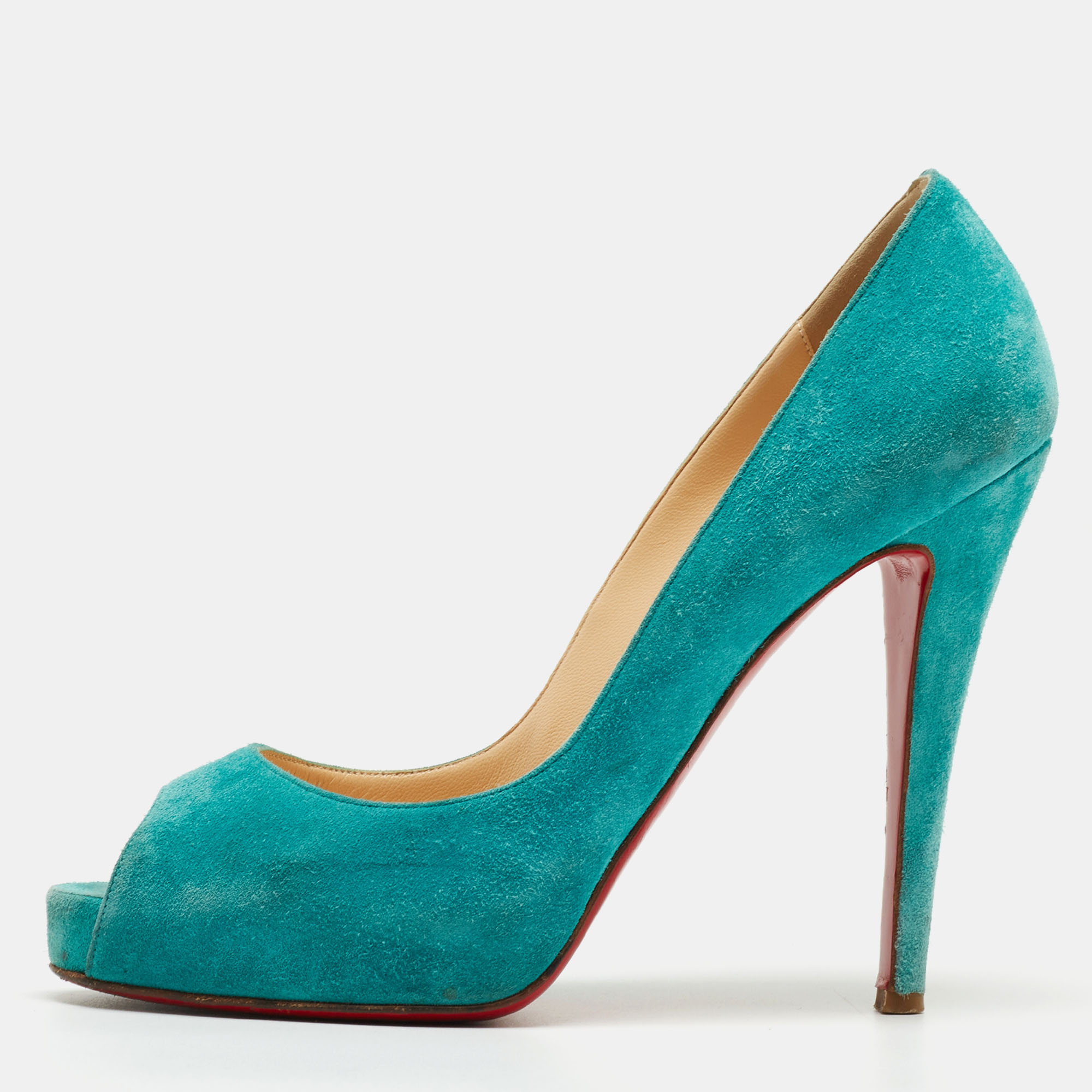 Christian louboutin turquoise suede very prive pumps size 38.5