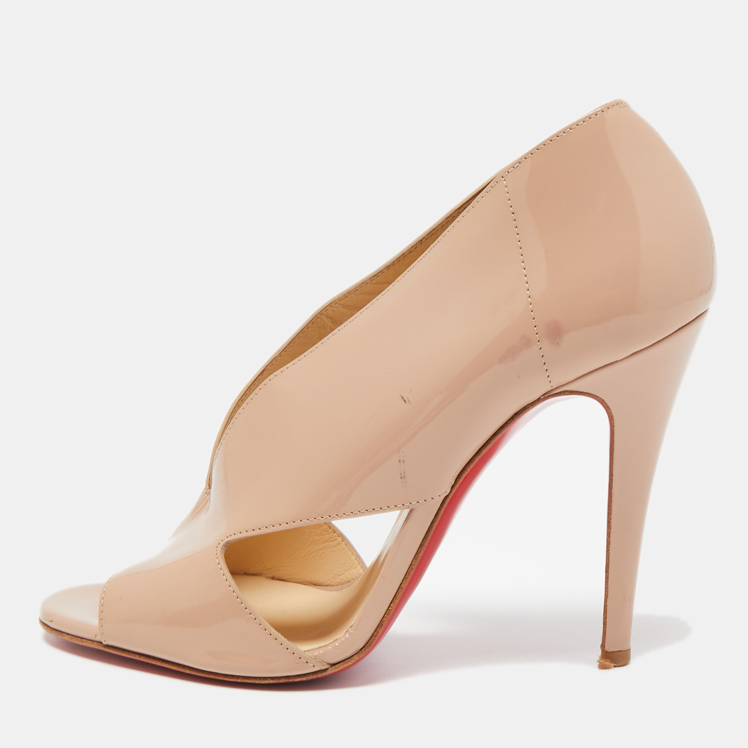 Christian Louboutin Beige Patent Cutout Accent Booties Size 37.5