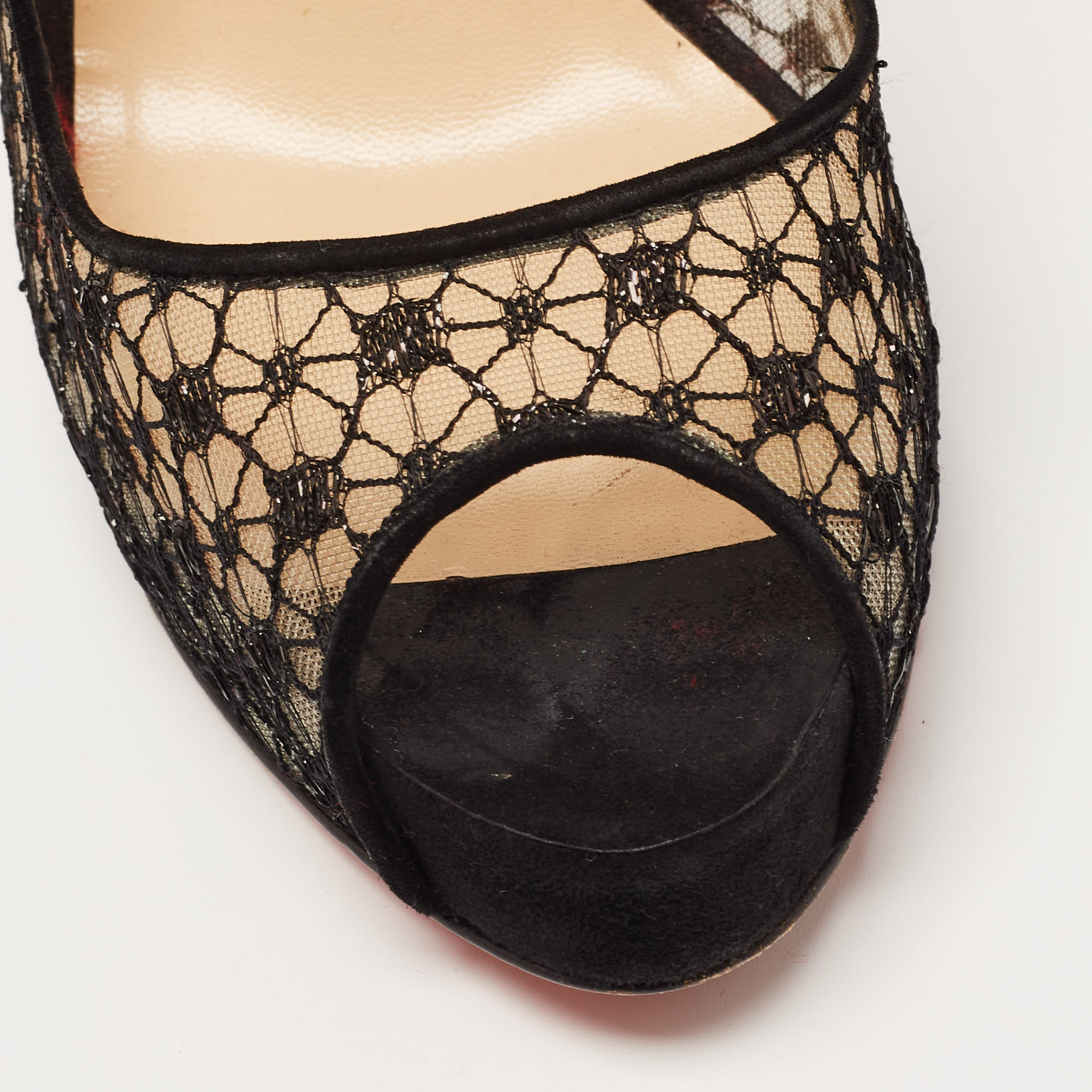 Christian Louboutin Black Lace And Suede New Very Prive Pumps Size 37.5