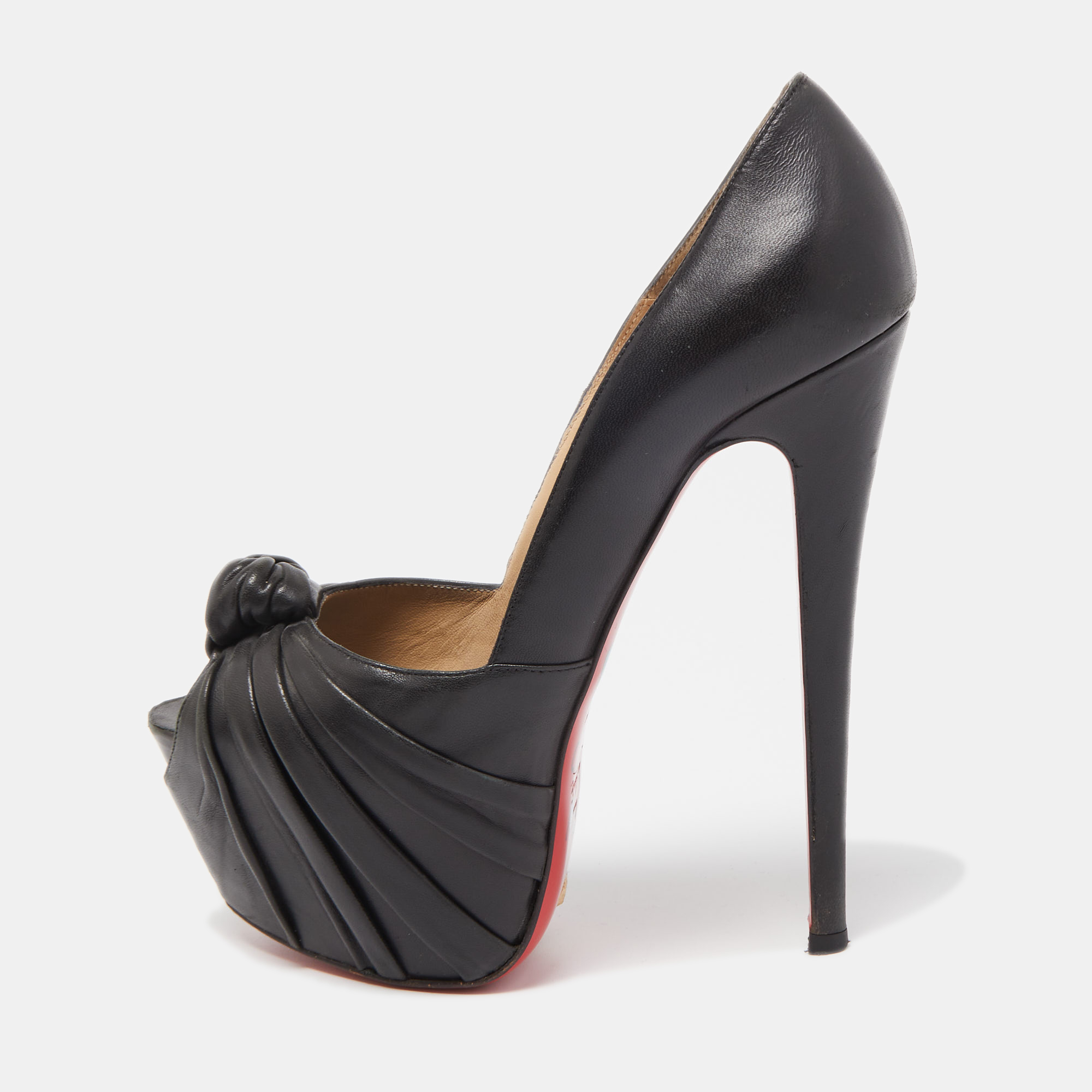 Christian Louboutin Black Knotted Leather Lady Gres Pumps Size 38