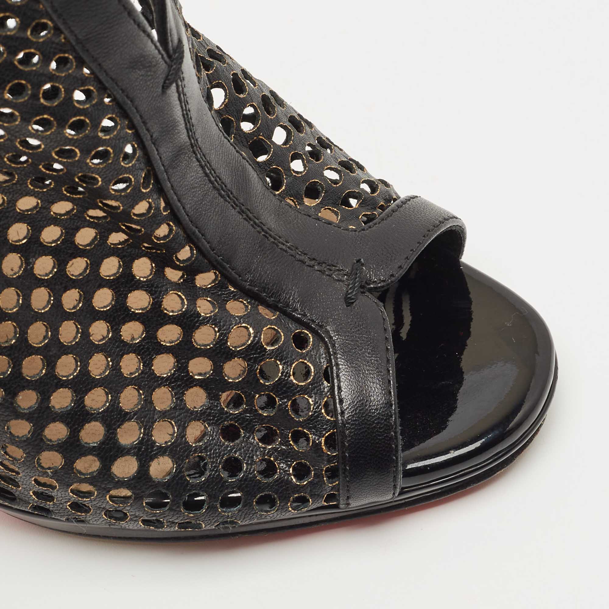 Christian Louboutin Black Laser Cut Leather Escriminette Sandals Size 37