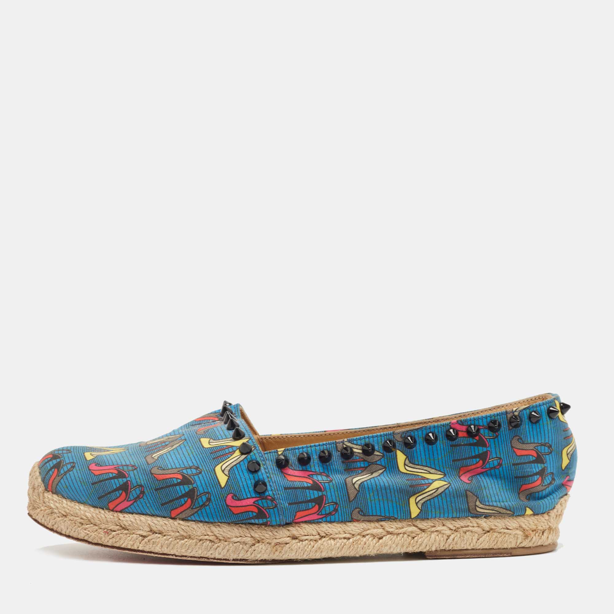 Christian louboutin blue printed canvas ares espadrille flats size 40