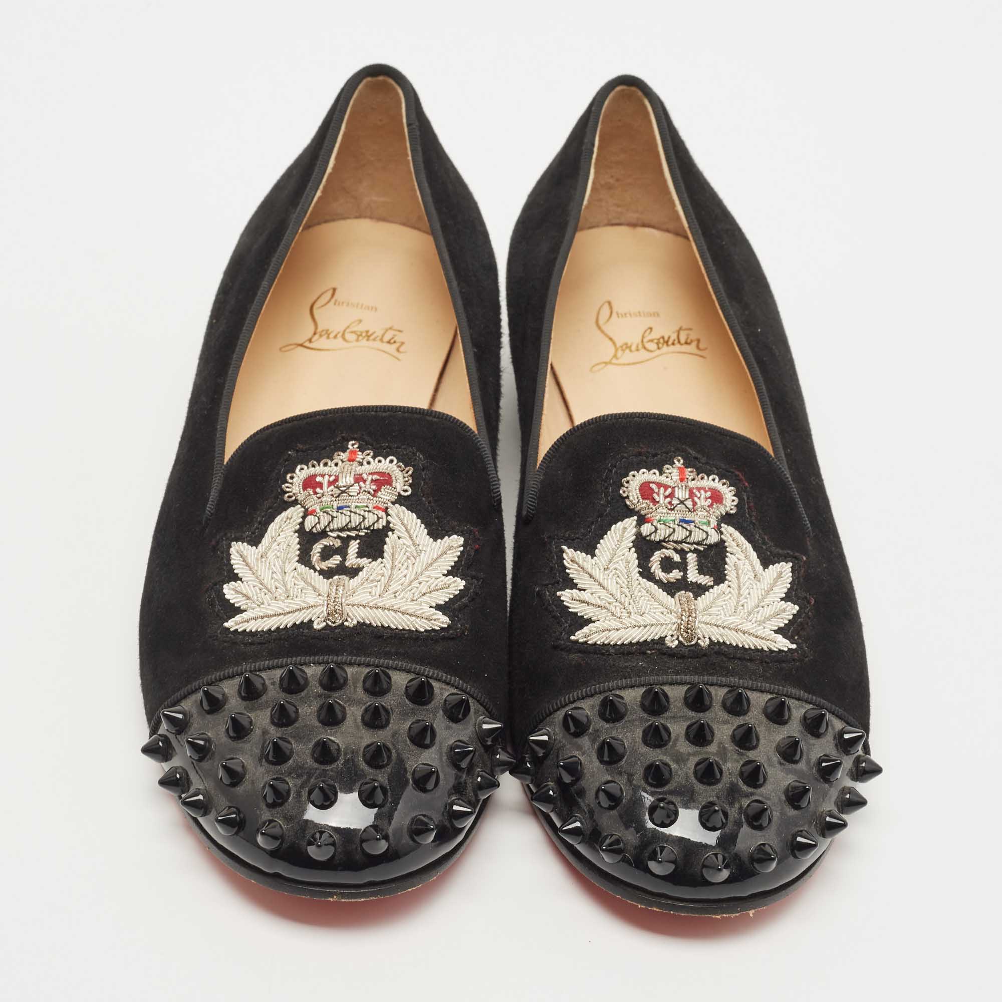 Christian Louboutin Black Suede Harvanana Spiked Smoking Slippers Size 36.5