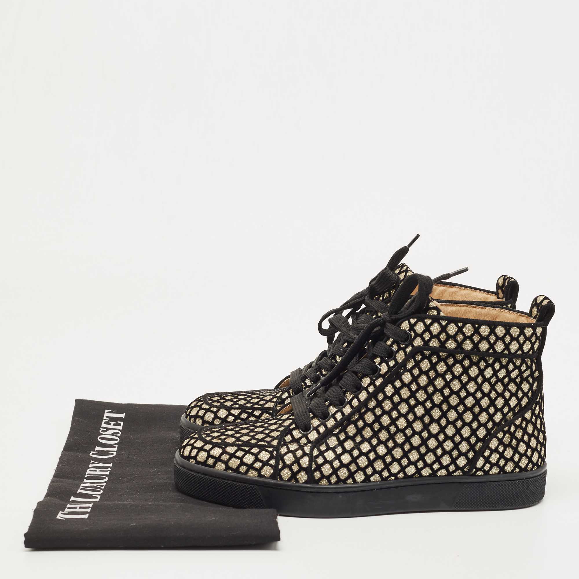 Christian Louboutin Black/Gold Mesh And Glitter Rantus Orlato Sneakers Size 35.5