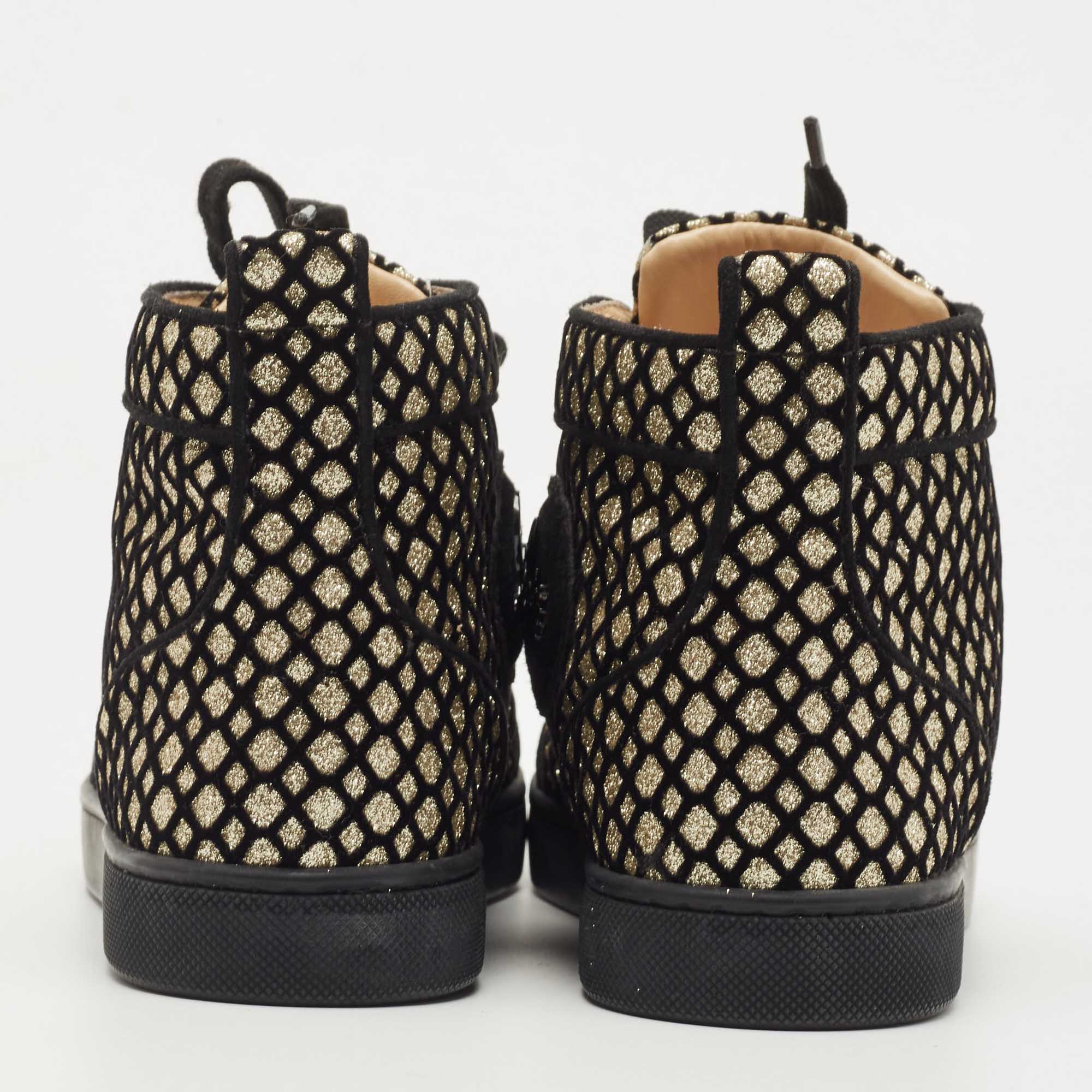 Christian Louboutin Black/Gold Mesh And Glitter Rantus Orlato Sneakers Size 35.5