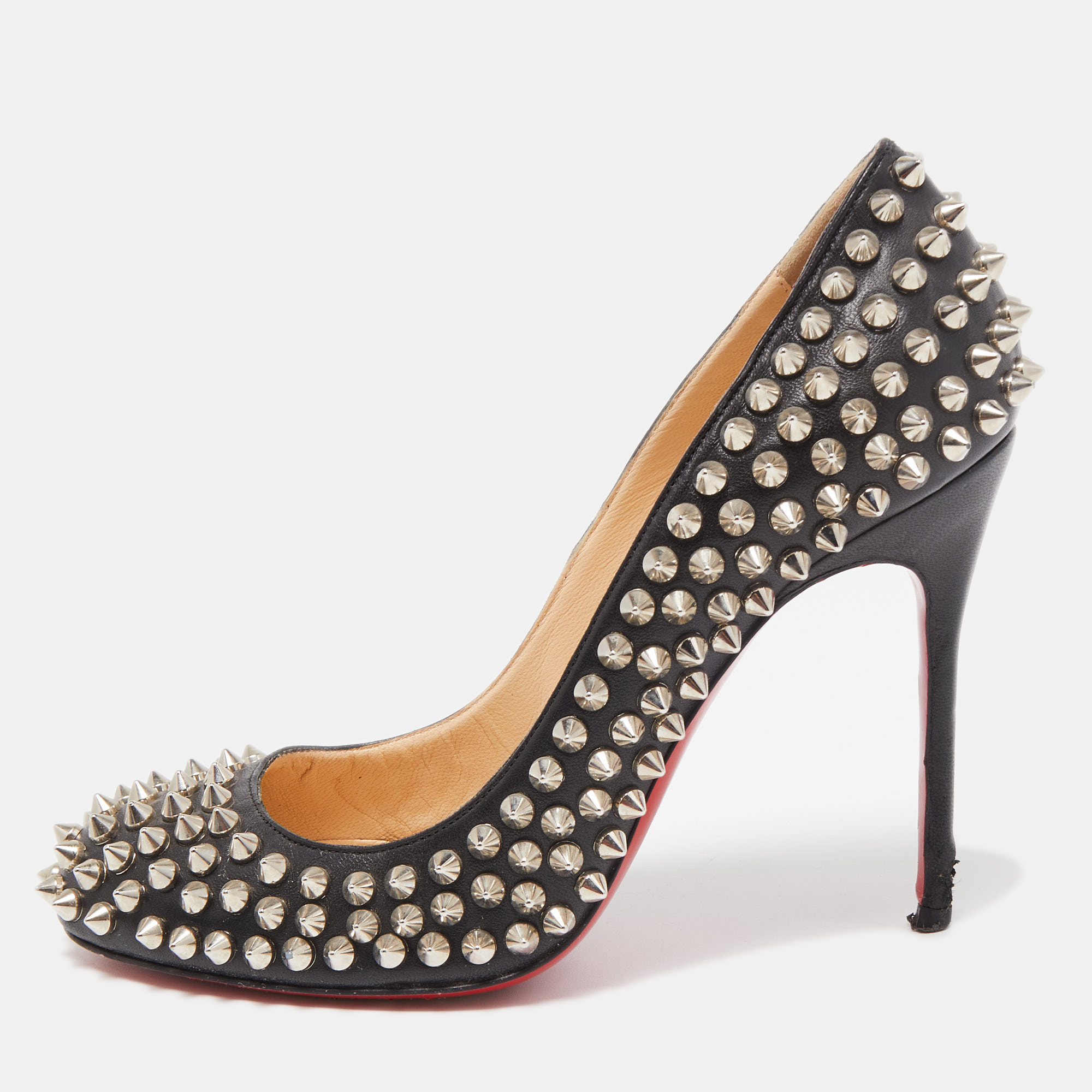 Christian louboutin black leather pigalle spikes pumps size 36