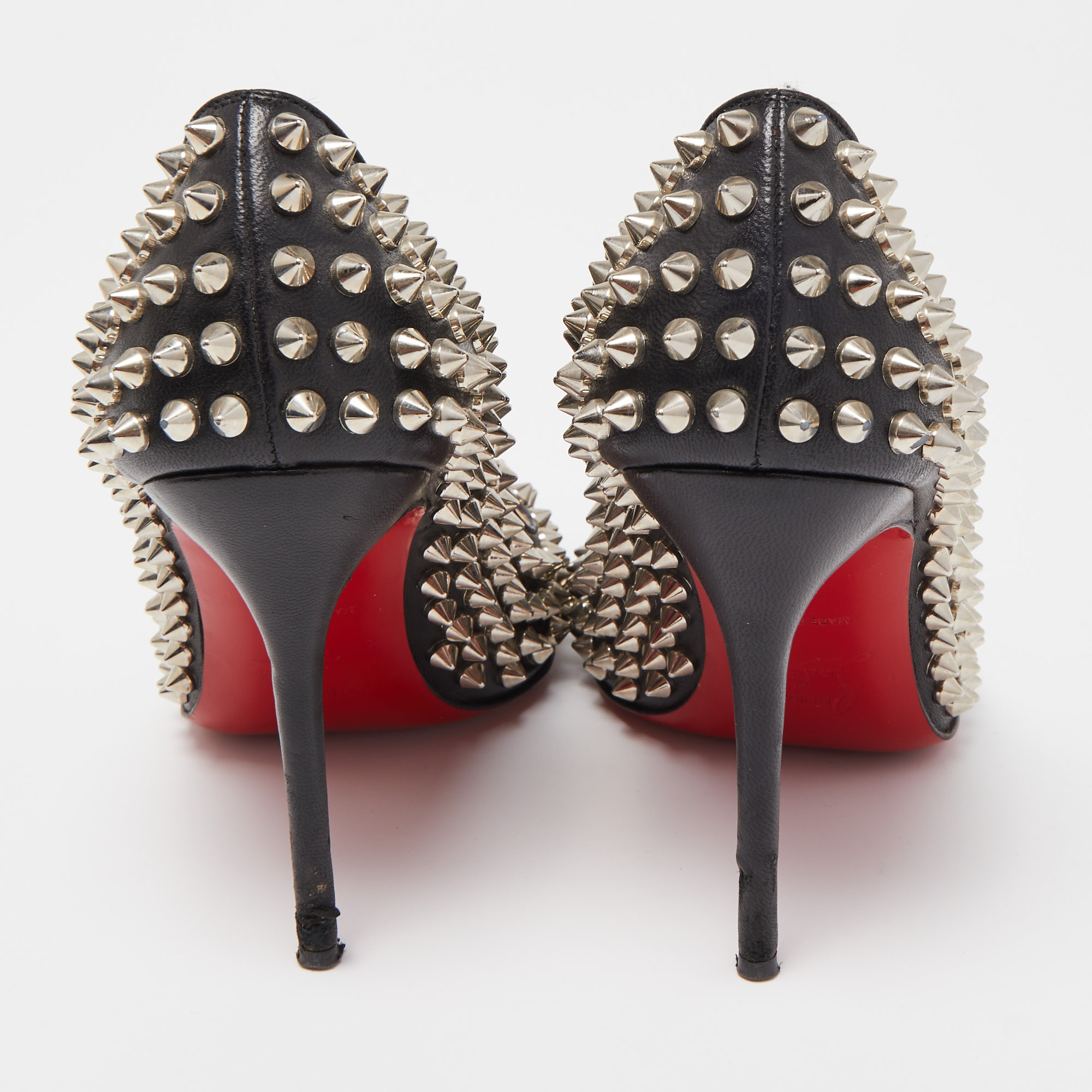 Christian Louboutin Black Leather Pigalle Spikes Pumps Size 36