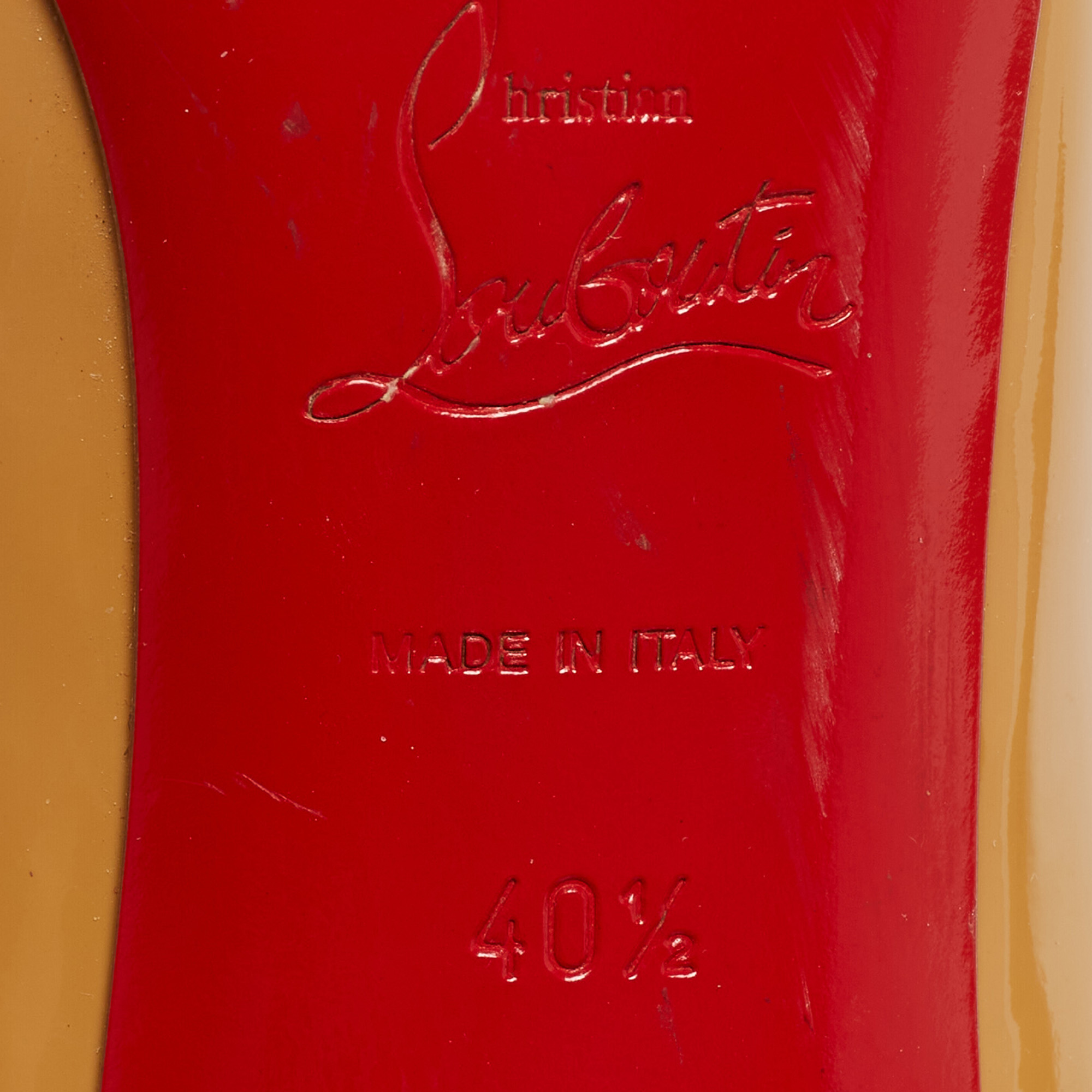 Christian Louboutin Beige Patent Leather Matar Claude Peep Toe Pumps Size 40.5