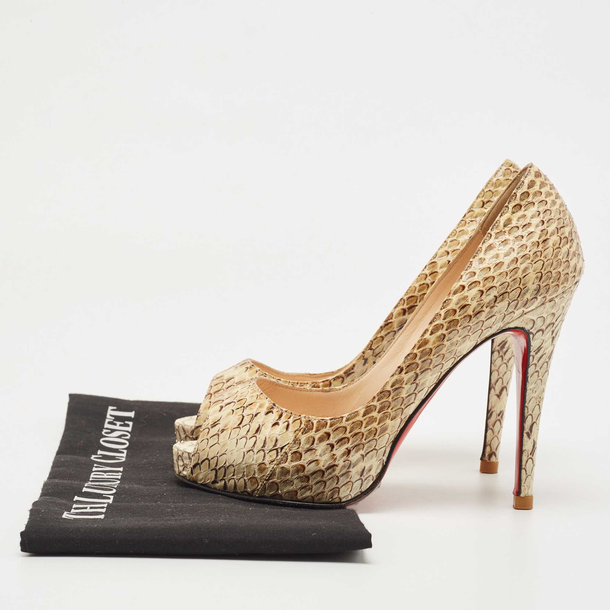 Christian Louboutin Beige Python Leather Very Prive Peep Toe Pumps Size 36.5