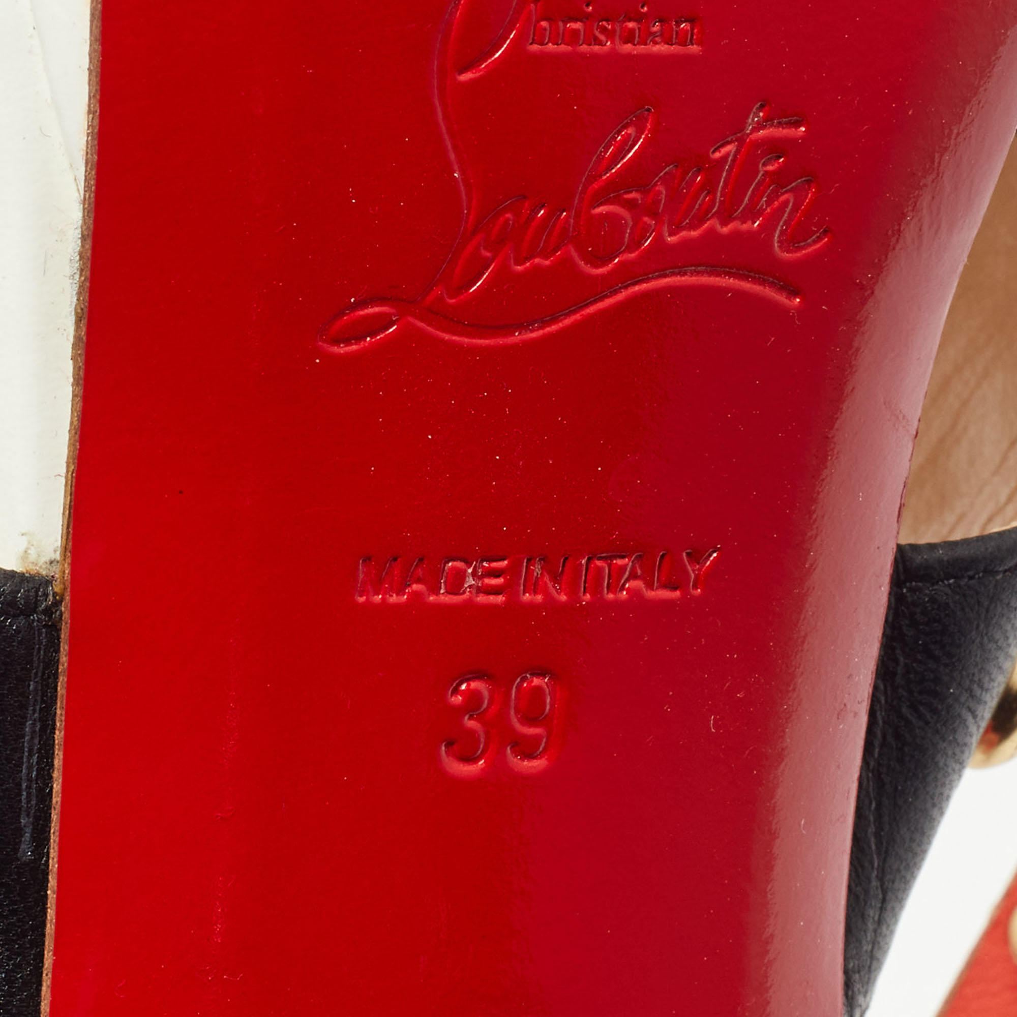 Christian Louboutin Black/Orange Leather Decodame Studded Sandals Size 39
