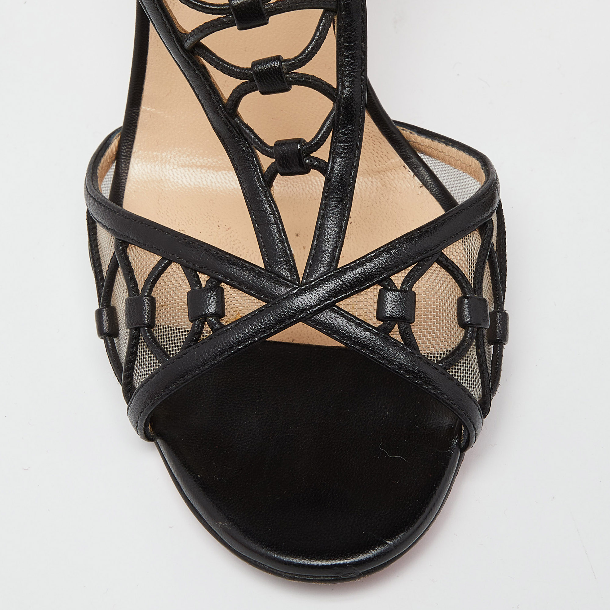 Christian Louboutin Black Leather Martha Lattice Sandals Size 39