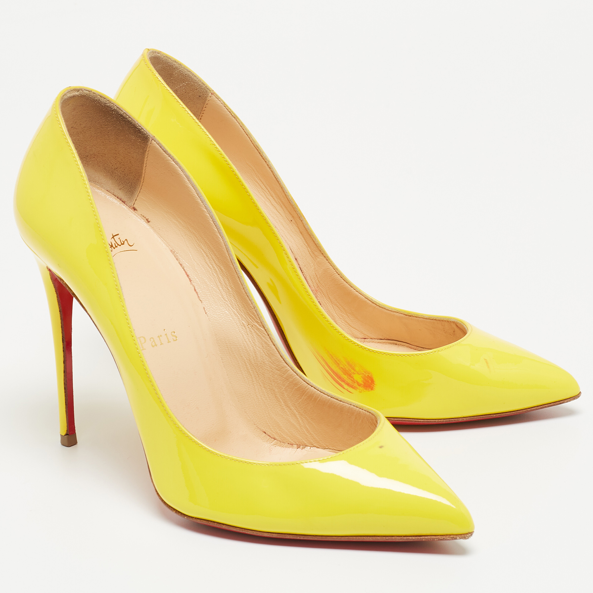 Christian Louboutin Yellow Patent Leather Pigalle Follies Pumps Size 37.5