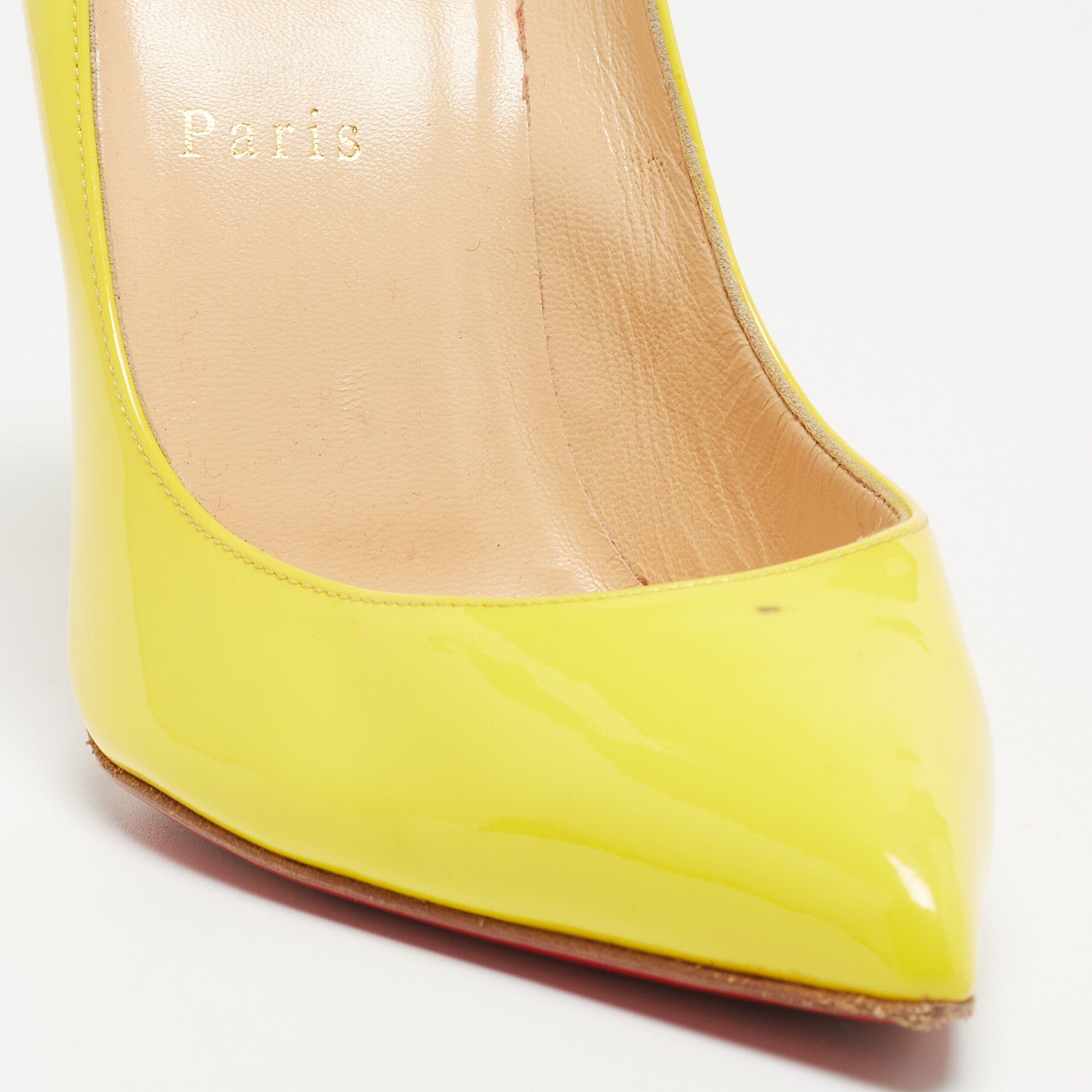 Christian Louboutin Yellow Patent Leather Pigalle Follies Pumps Size 37.5