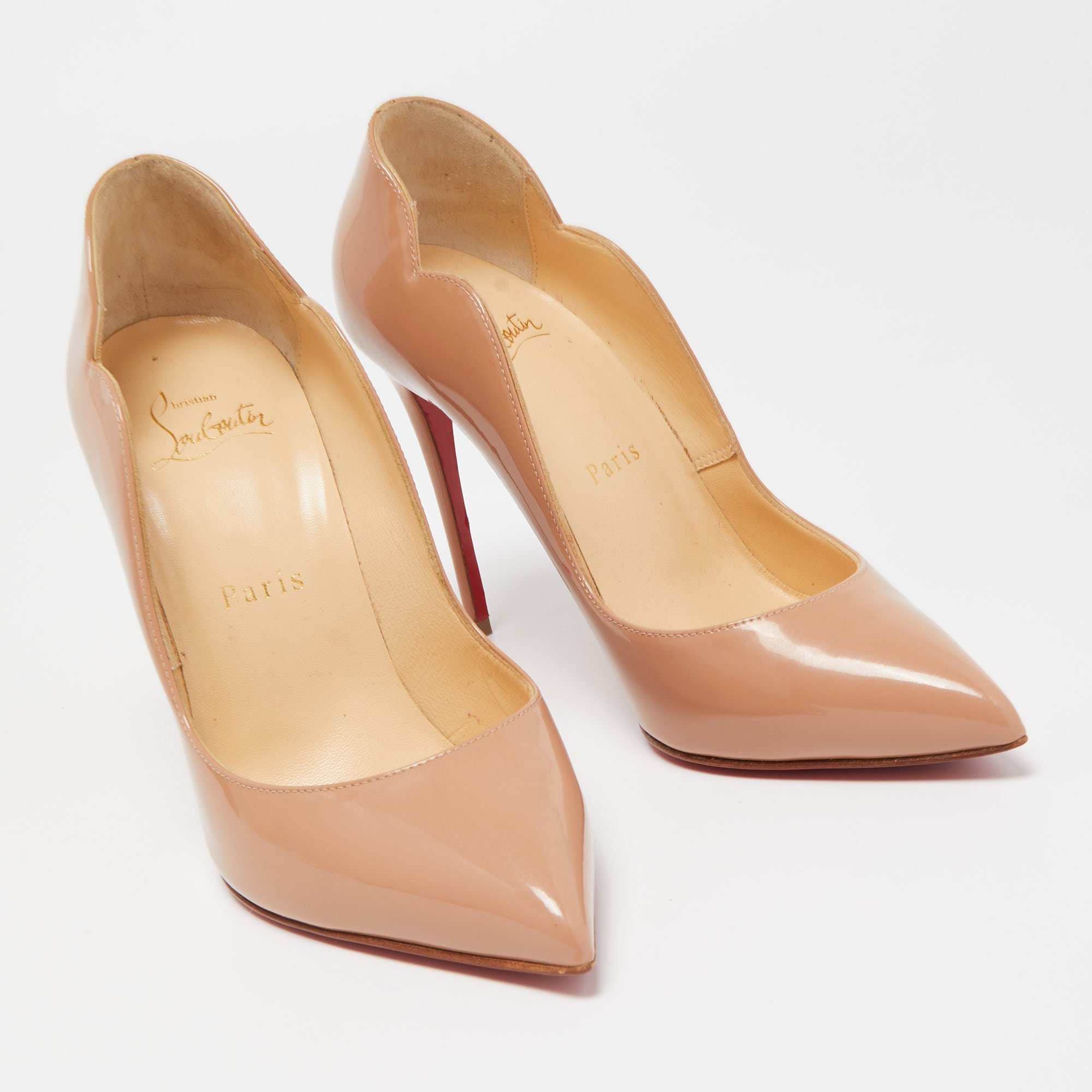 Christian Louboutin Beige Patent Leather Hot Chick Pointed Toe Pumps Size 36