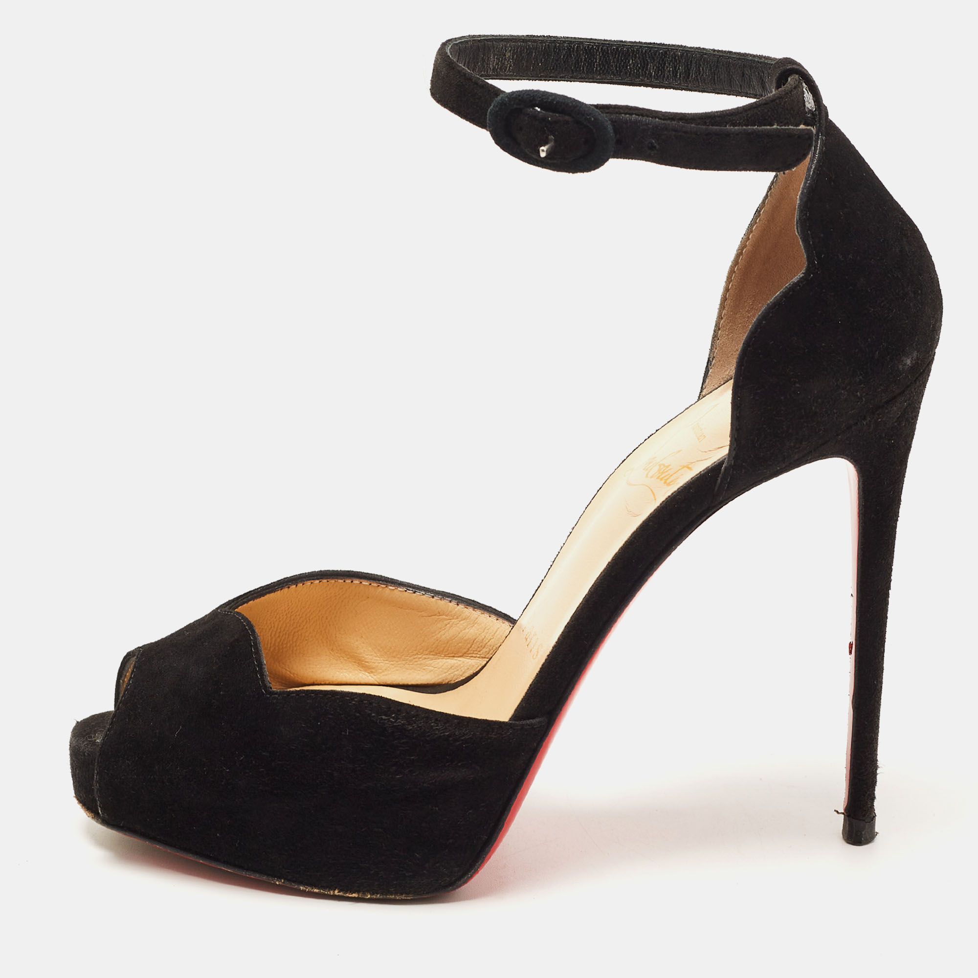 

Christian Louboutin Black Suede Ankle Strap Sandals Size