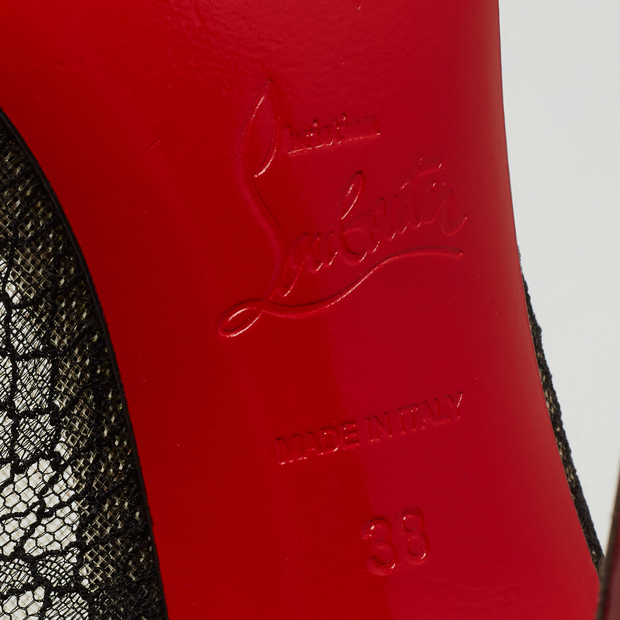 Christian Louboutin Black/Red Lace And Ostrich Leather Candy Spike Round Toe Pumps Size 38