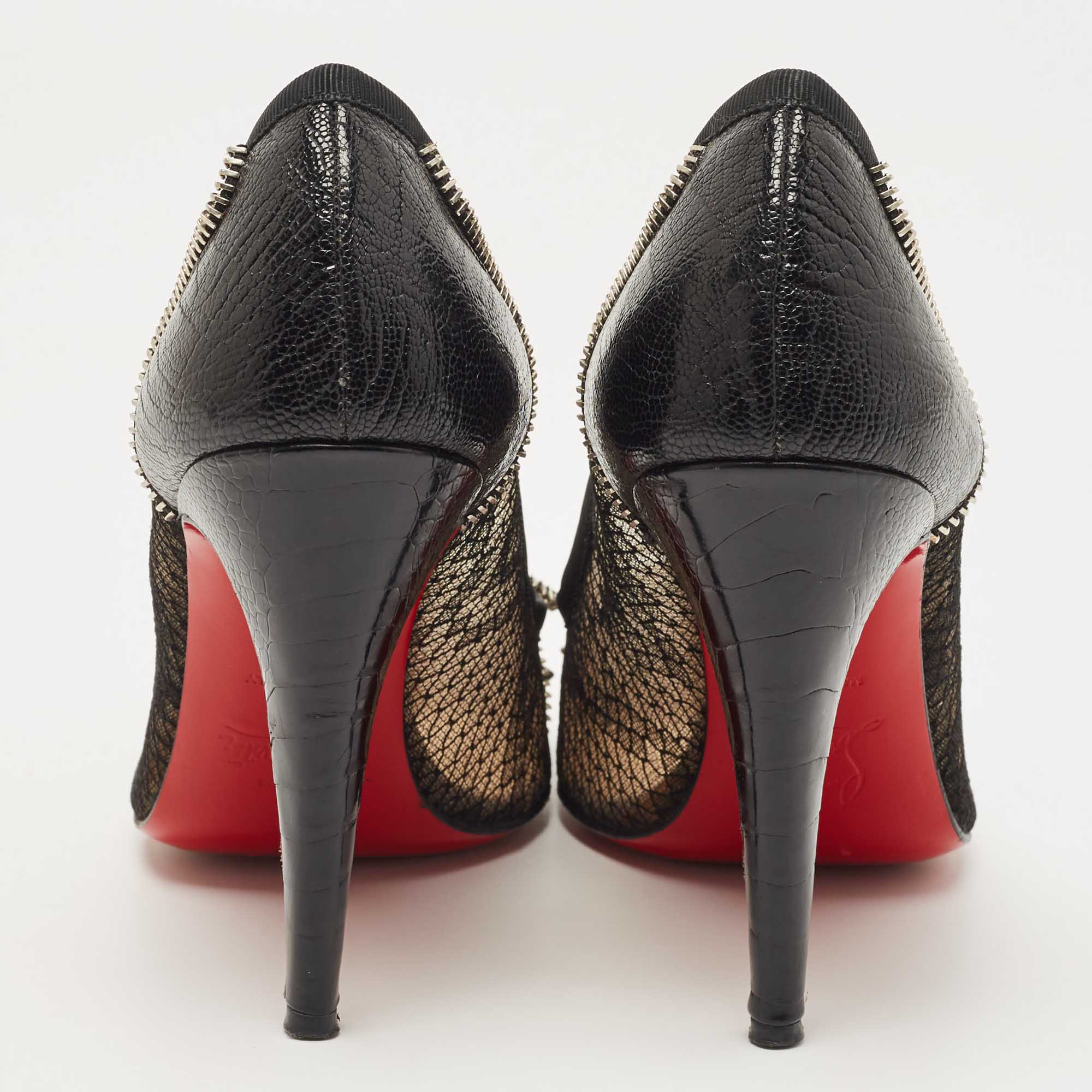 Christian Louboutin Black Leather And Lace Candy Spiked Pumps Size 38