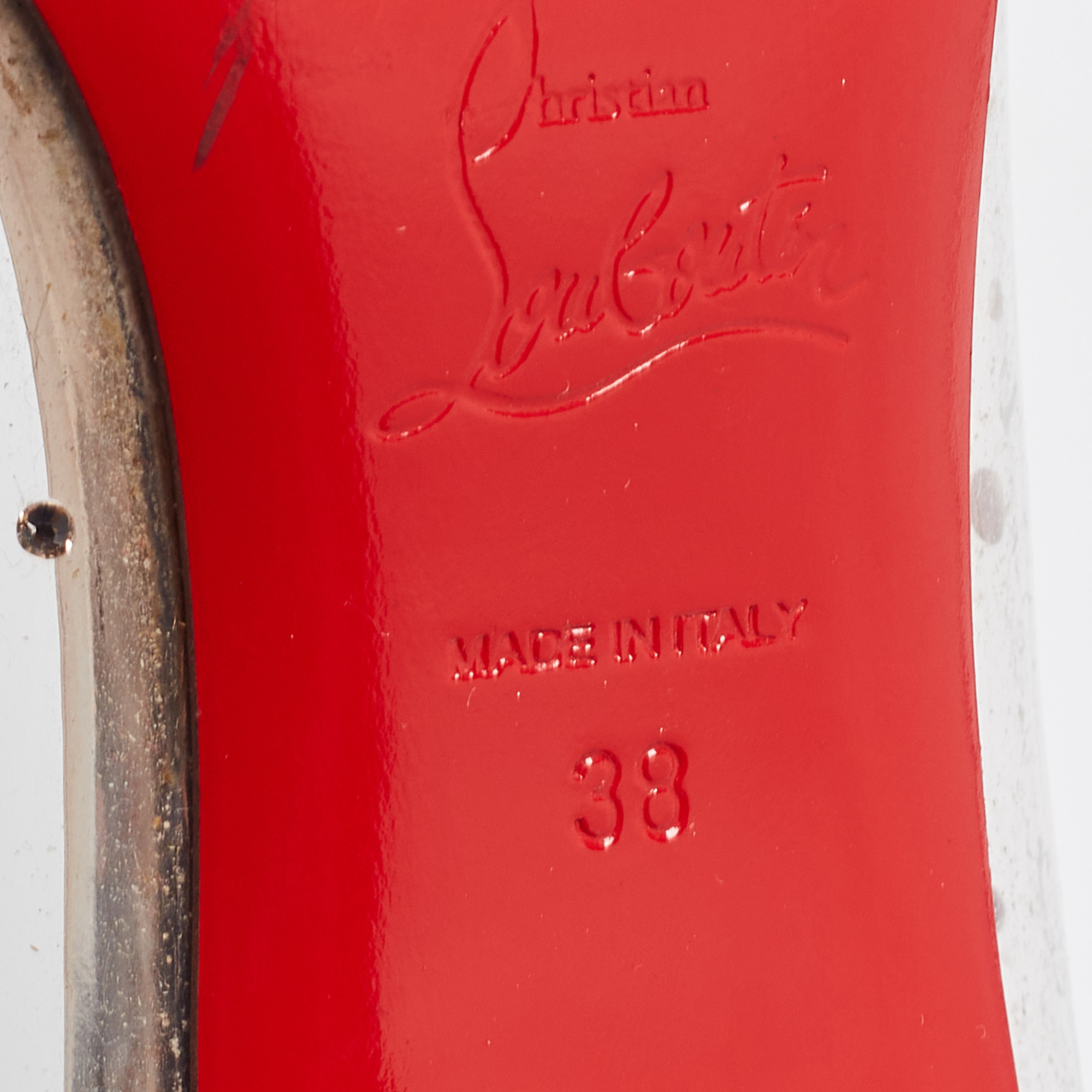 Christian Louboutin Metallic Leather And PVC Grotika Spiked Pumps Size 38