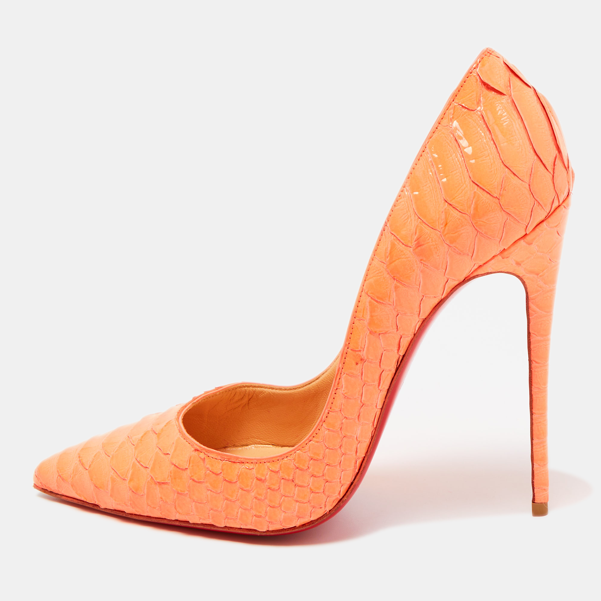 Christian Louboutin Neon Orange Python So Kate Pumps Size 39