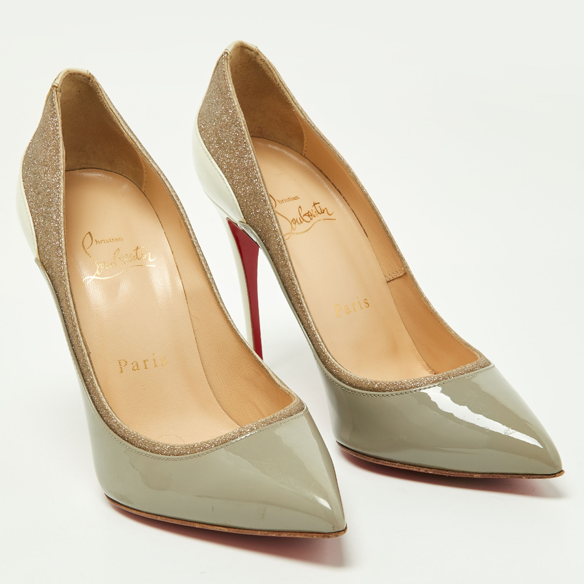 Christian Louboutin Tri-Color Patent Leather And Glitter Tucsick Pumps Size 35.5