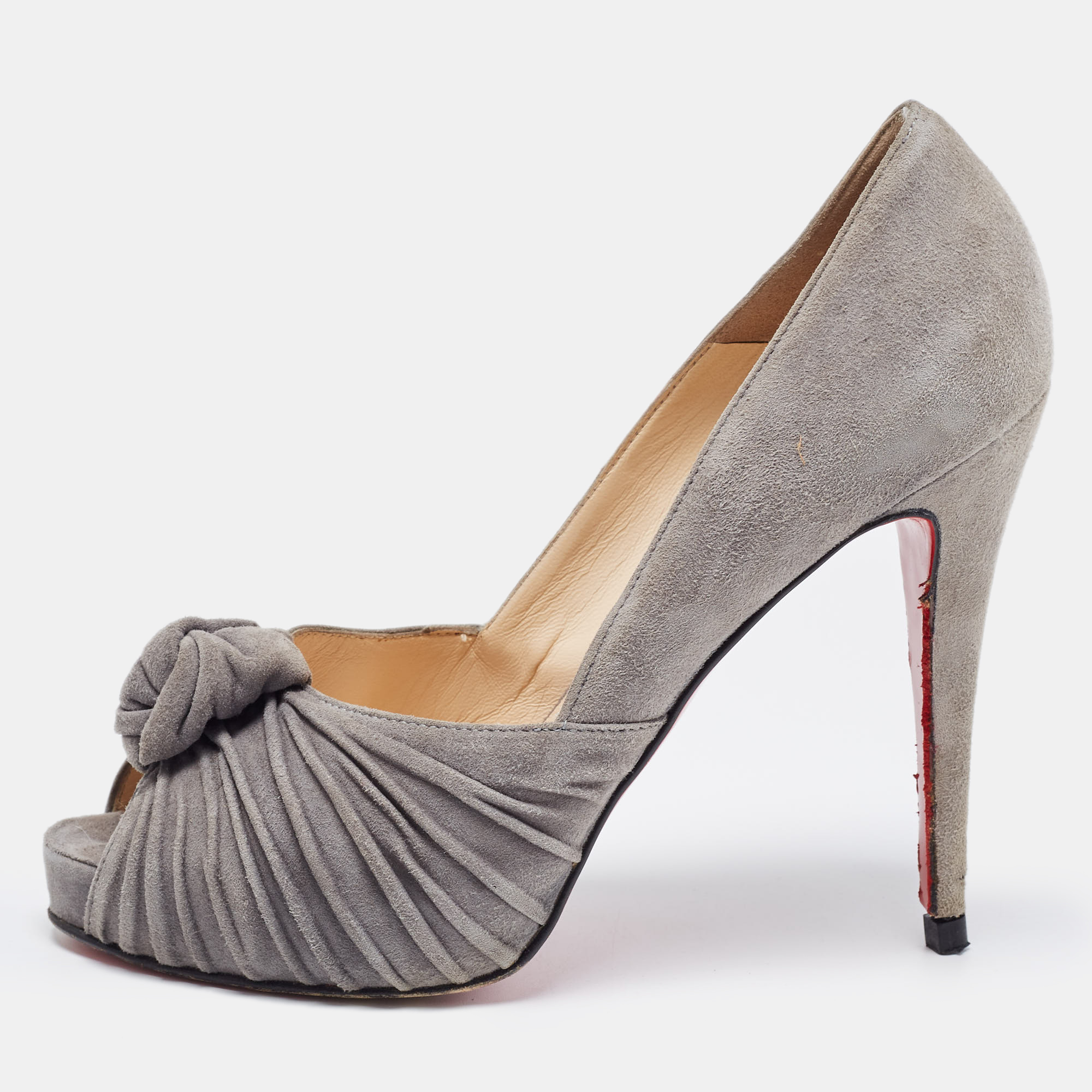Christian Louboutin Grey Knotted Suede Lady Gres Pumps Size 38