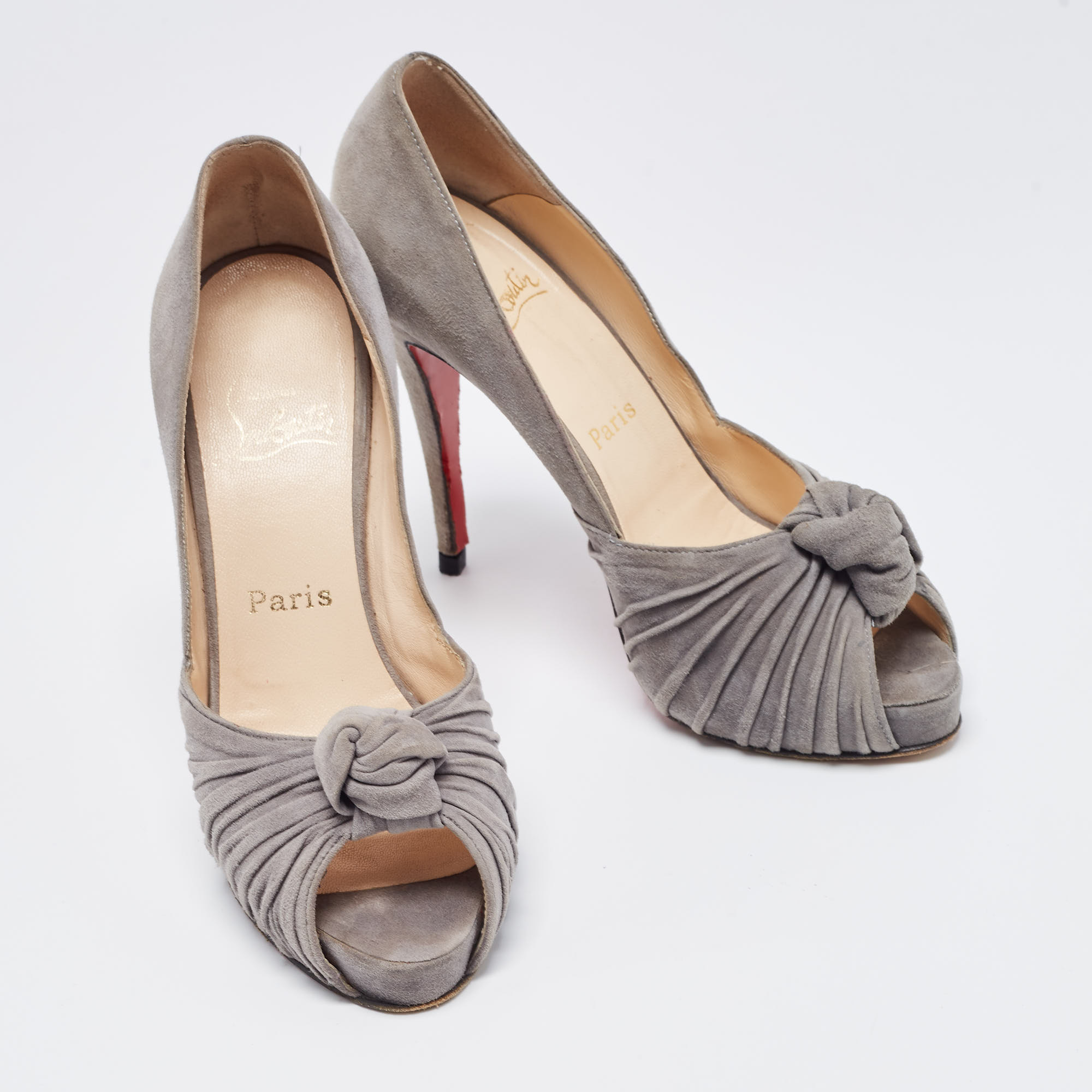 Christian Louboutin Grey Knotted Suede Lady Gres Pumps Size 38
