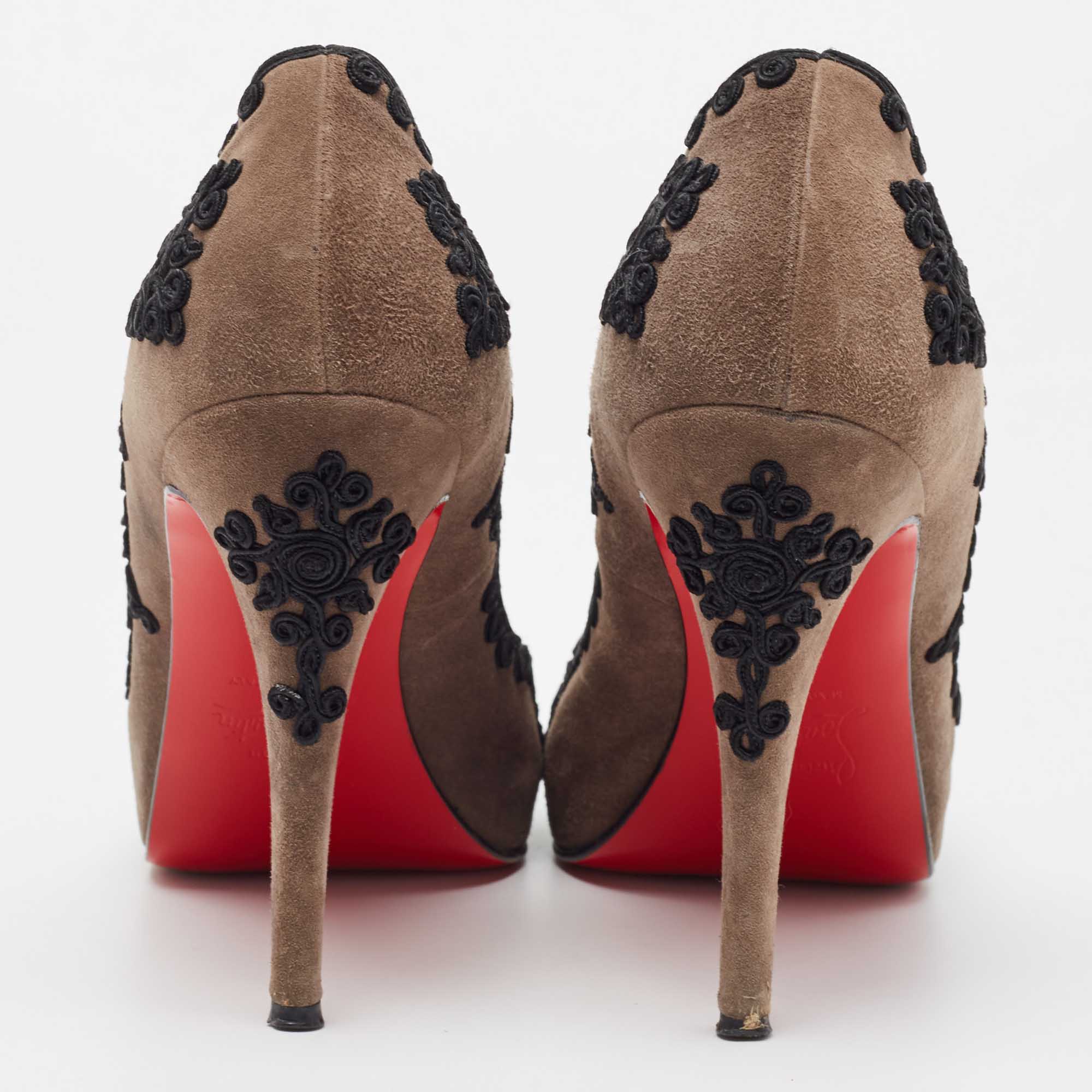 Christian Louboutin Grey Suede Embroidered Very Prive Pumps Size 39