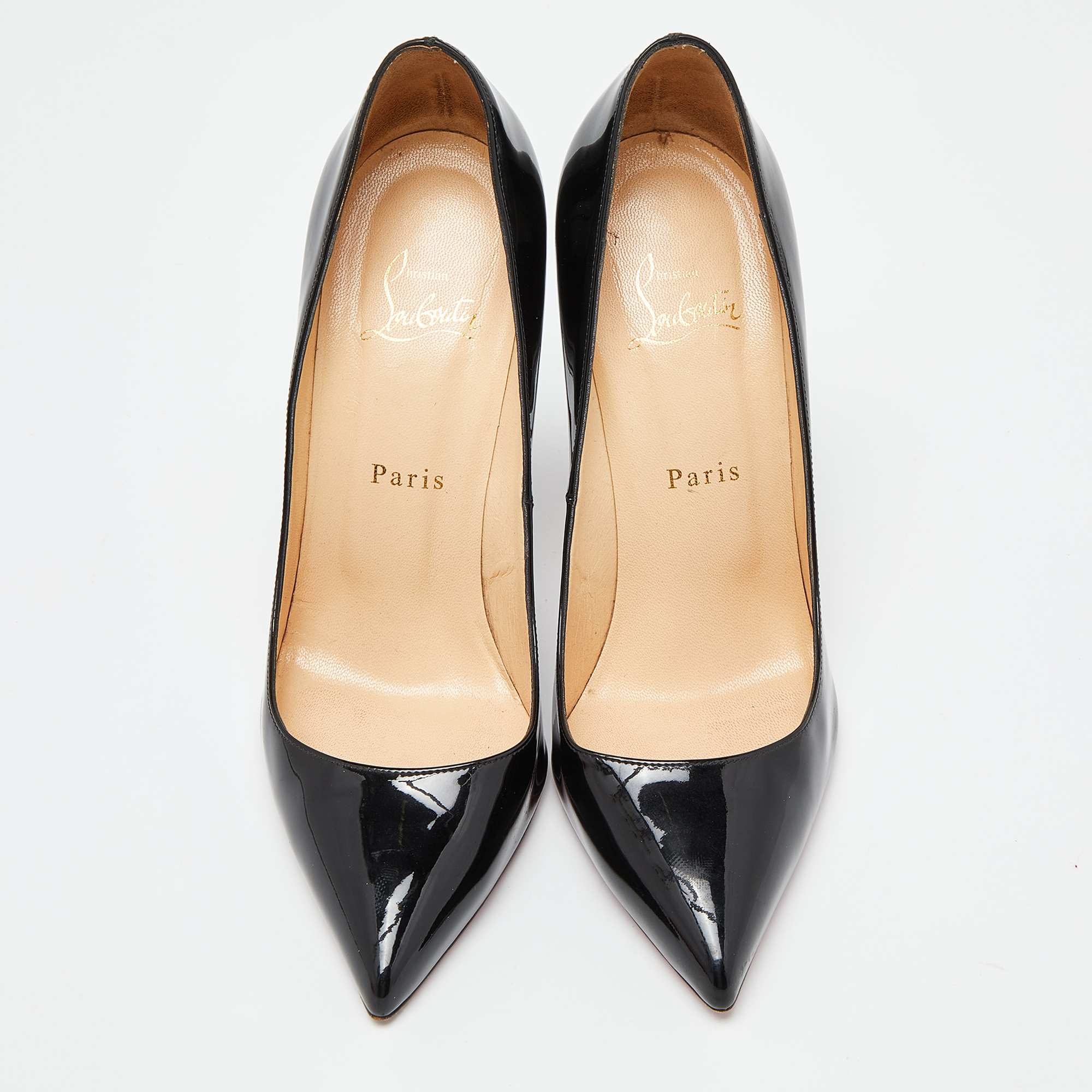 Christian Louboutin Black Patent Leather Pigalle Pointed Toe Pumps Size 39.5