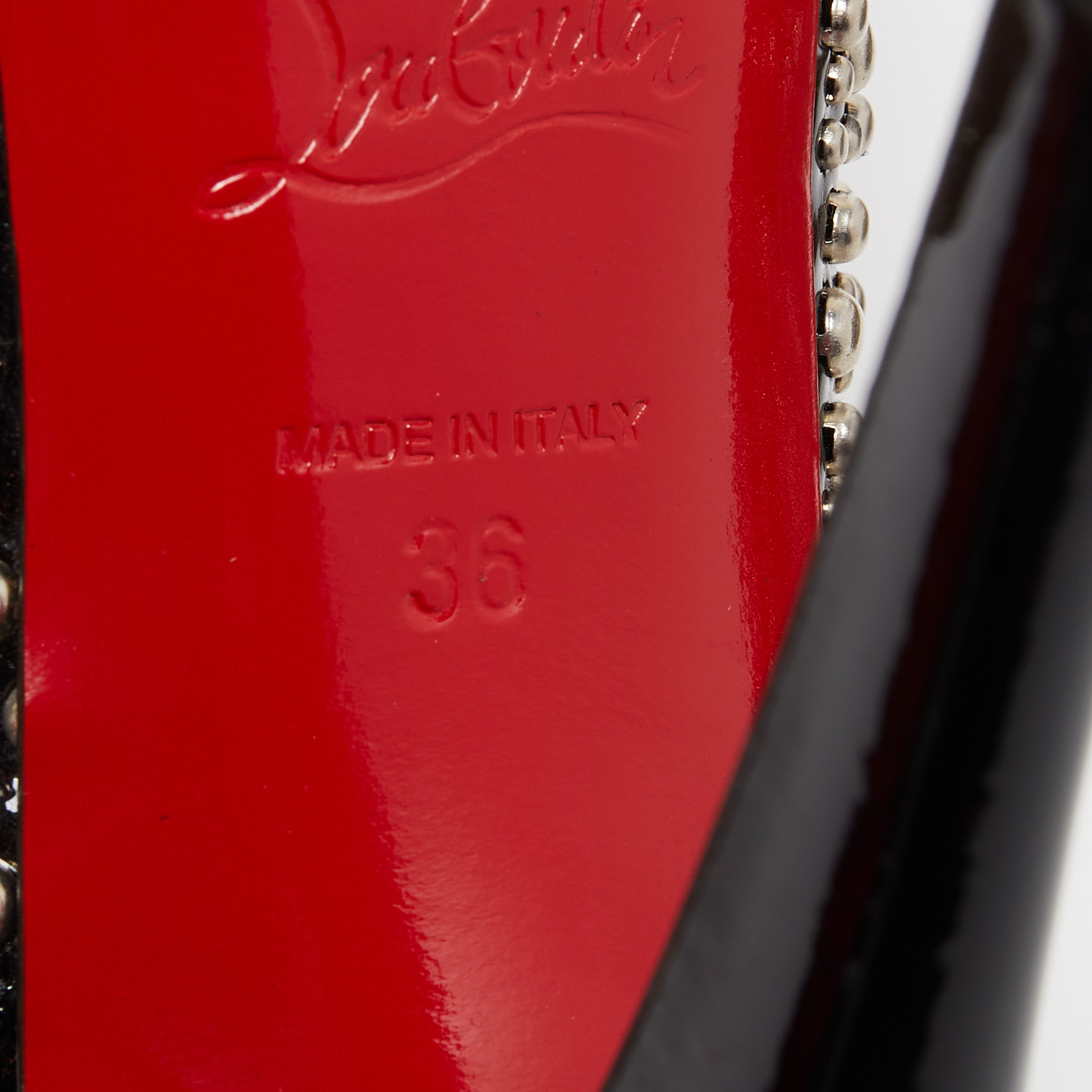 Christian Louboutin Black Studded Patent Leather Star Prive Peep Toe Slingback Sandals Size 36